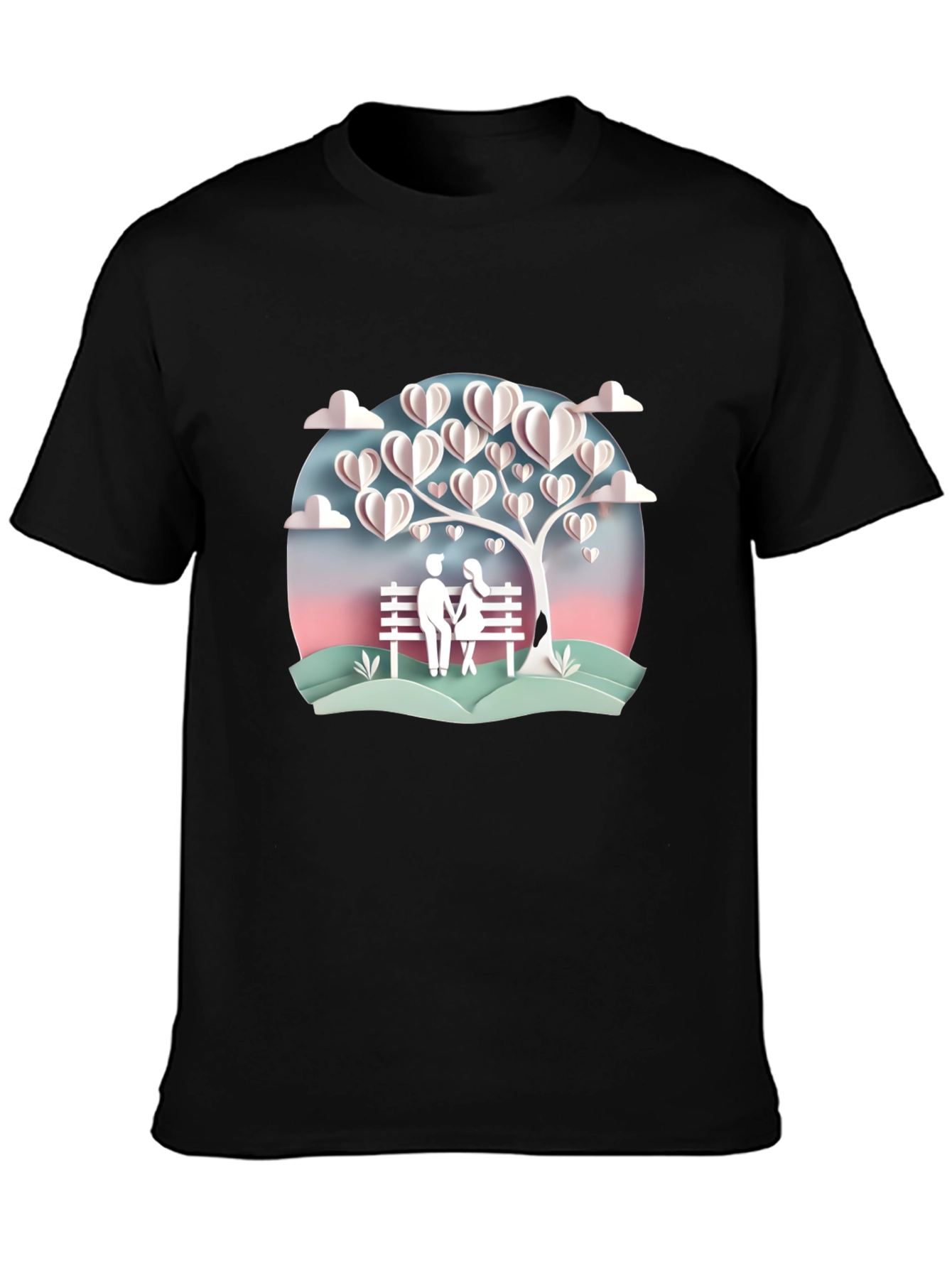 Romantic Couple Under Heart Tree Graphic Tee