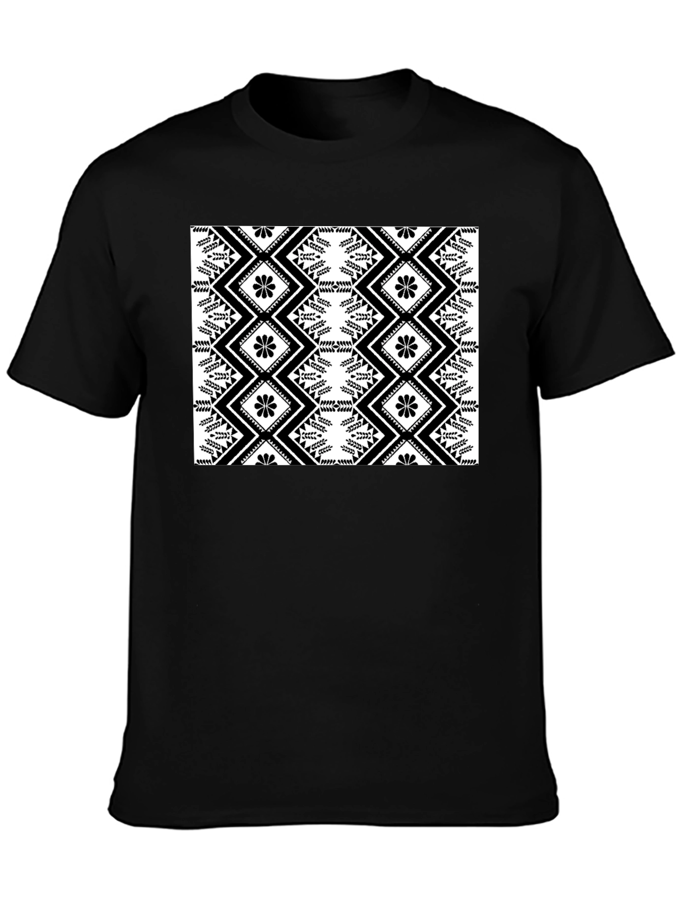 Stylish Black T-Shirt with Geometric Floral Design