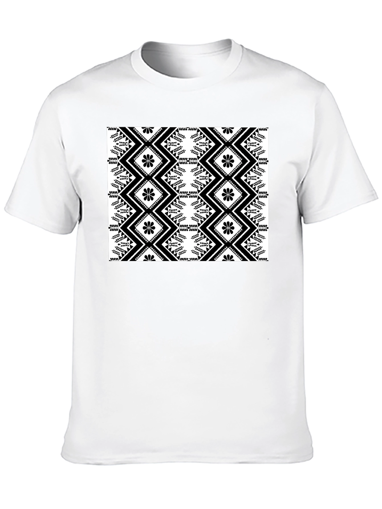 Stylish Black T-Shirt with Geometric Floral Design