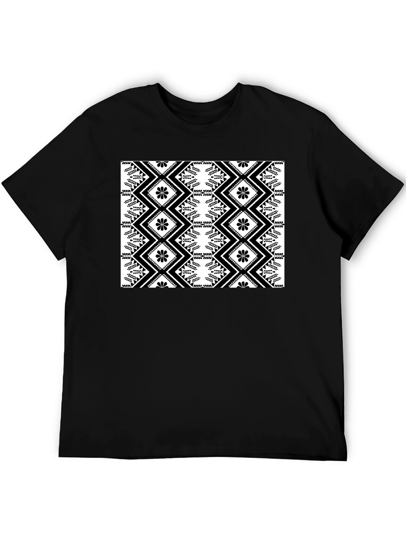 Stylish Black T-Shirt with Geometric Floral Design