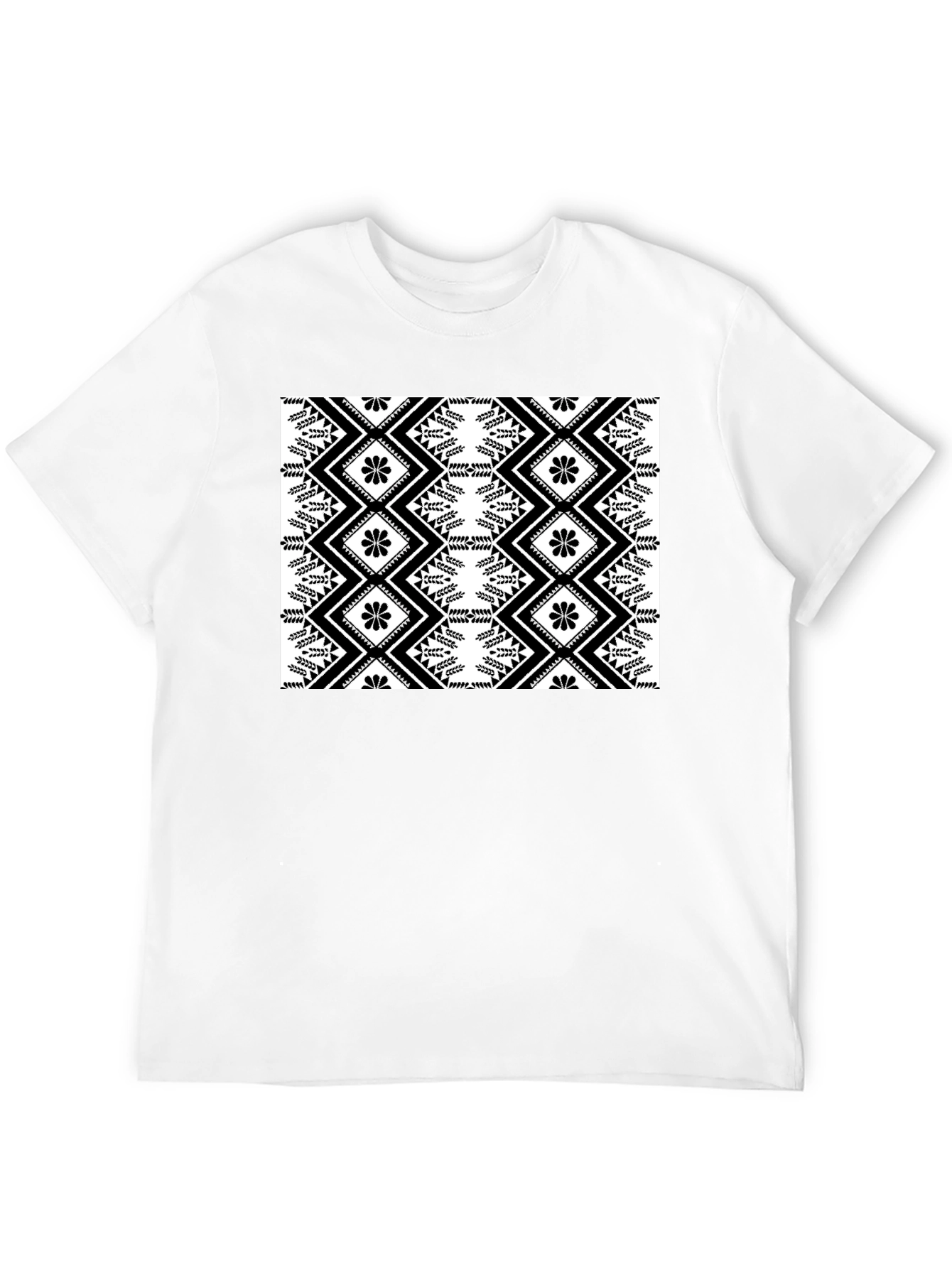 Stylish Black T-Shirt with Geometric Floral Design