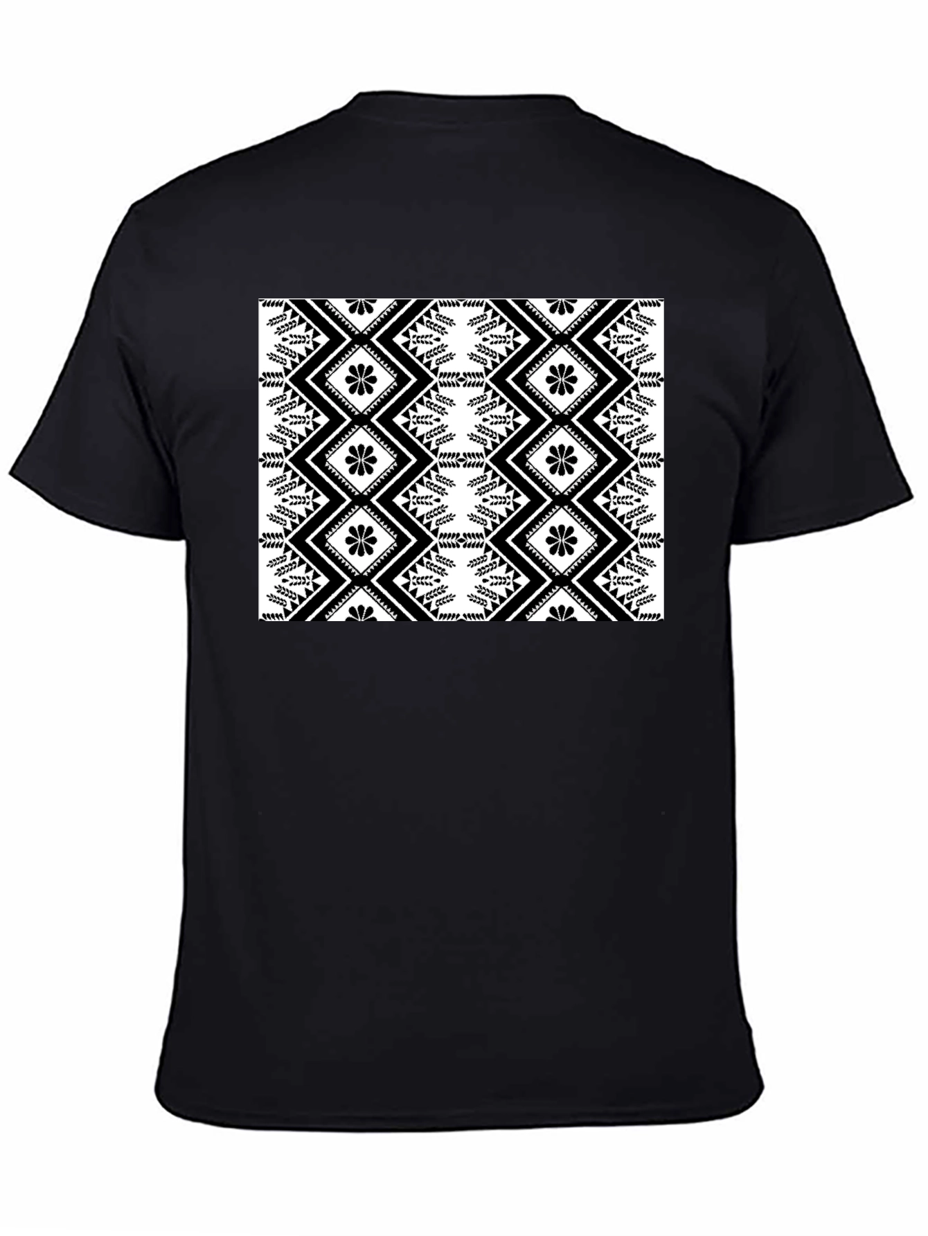 Stylish Black T-Shirt with Geometric Floral Design