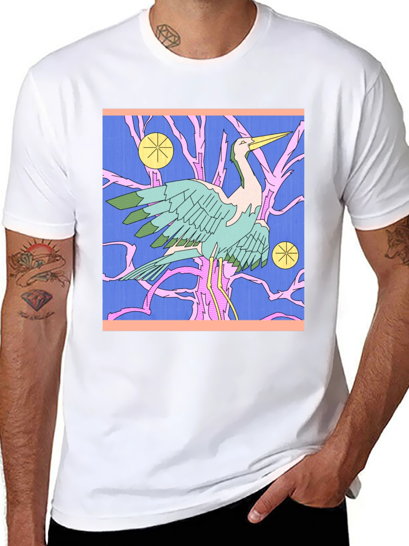 Graphic Tee with Heron Design