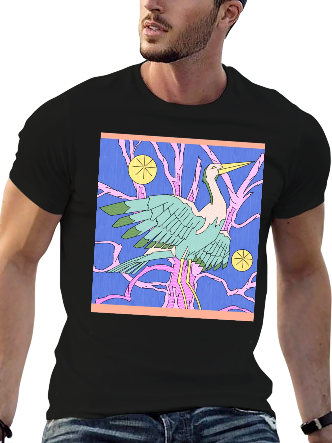 Graphic Tee with Heron Design