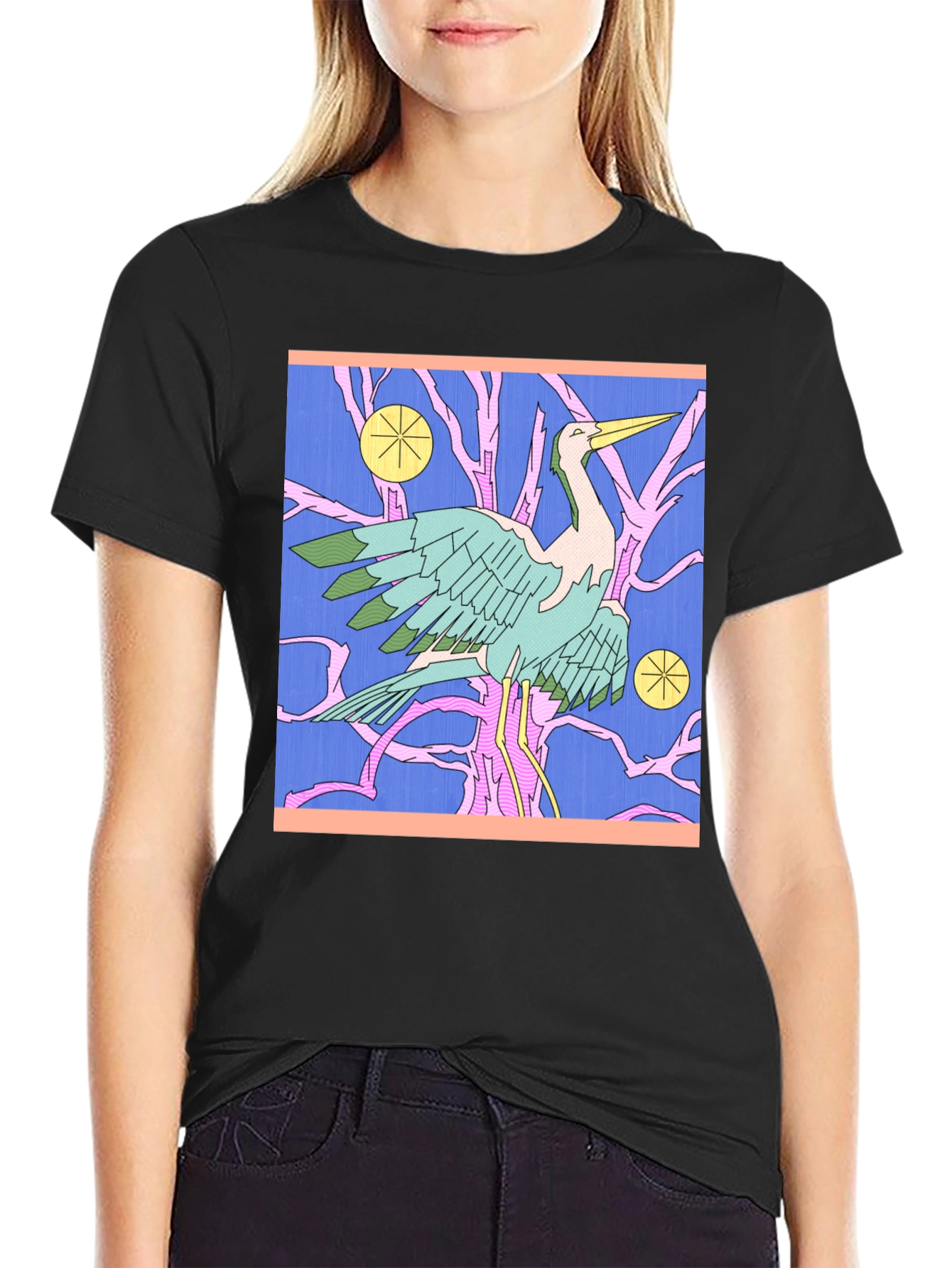 Graphic Tee with Heron Design