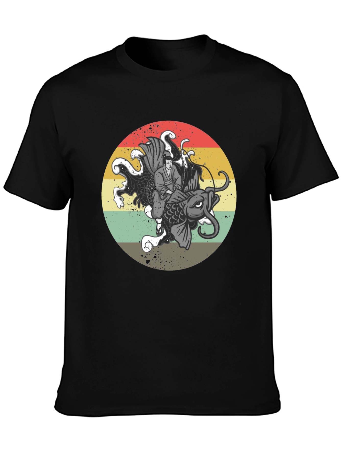 Samurai Koi Fish Graphic T-Shirt - Retro Japanese Art