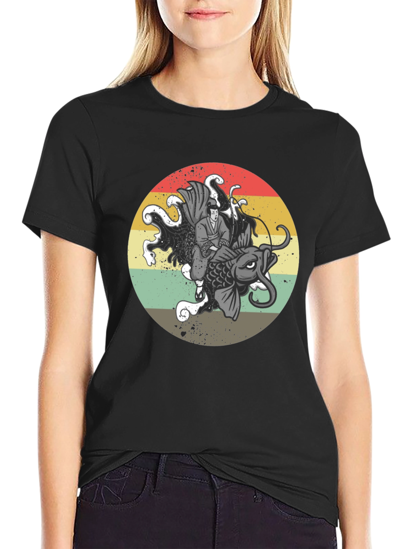 Samurai Koi Fish Graphic T-Shirt - Retro Japanese Art