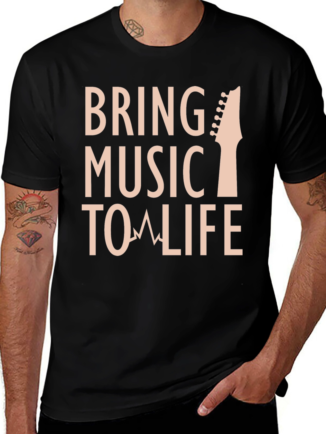 Bring Music To Life T-Shirt Guitar Headstock Design
