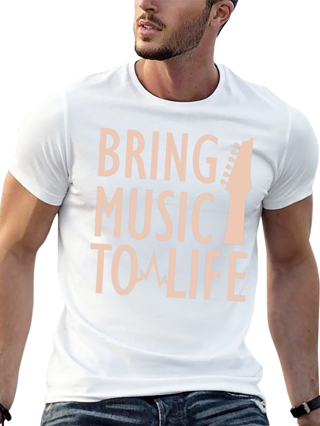 Bring Music To Life T-Shirt Guitar Headstock Design