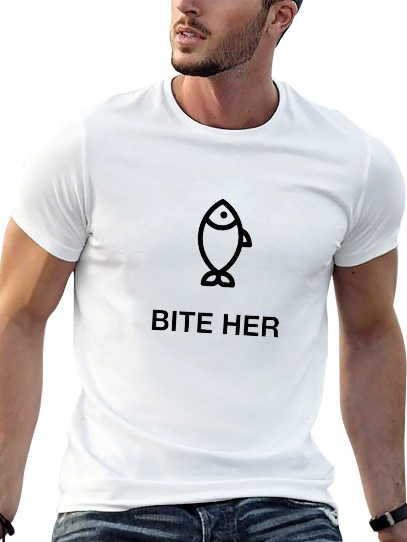 Bite Her Fish Graphic Black T-Shirt