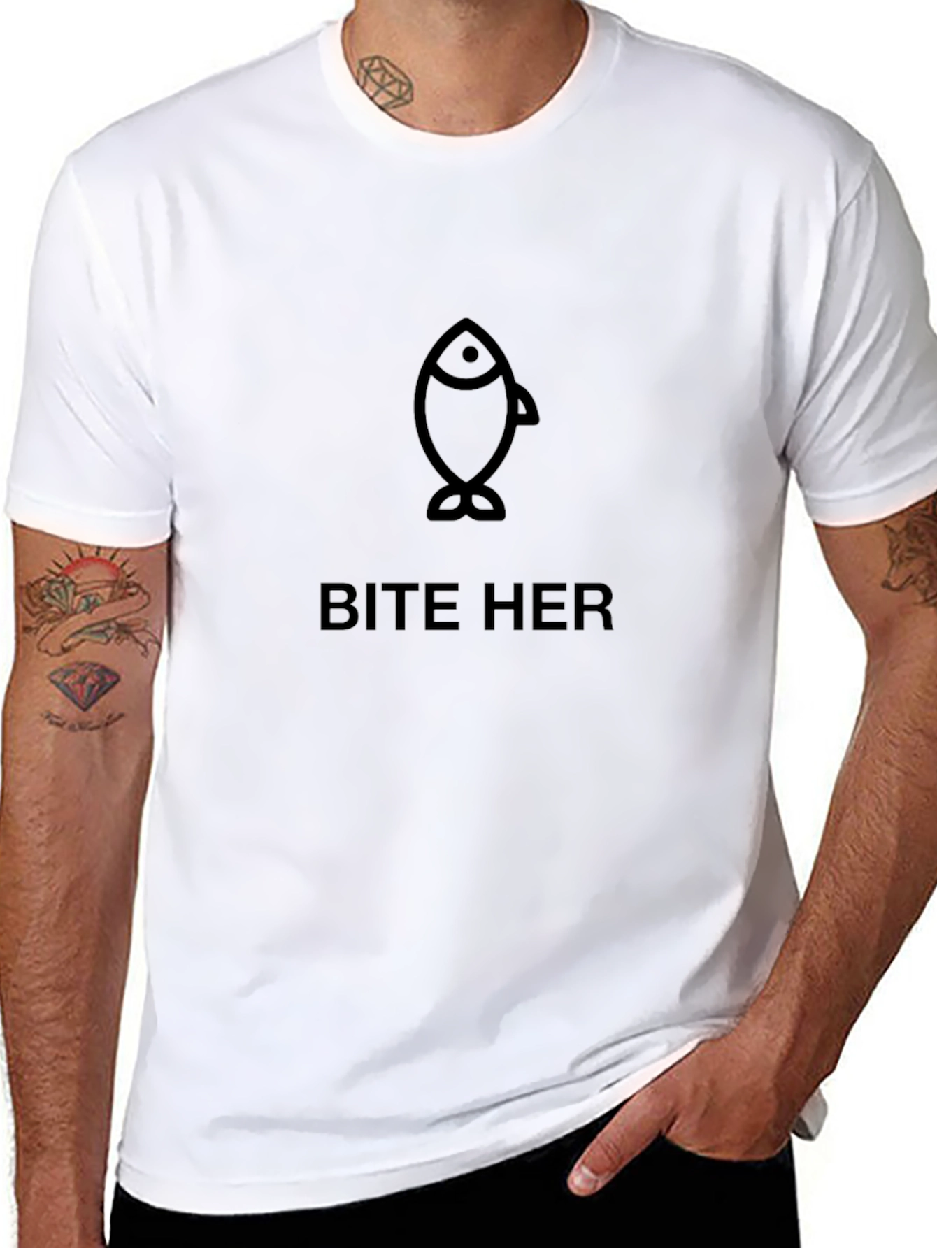 Bite Her Fish Graphic Black T-Shirt