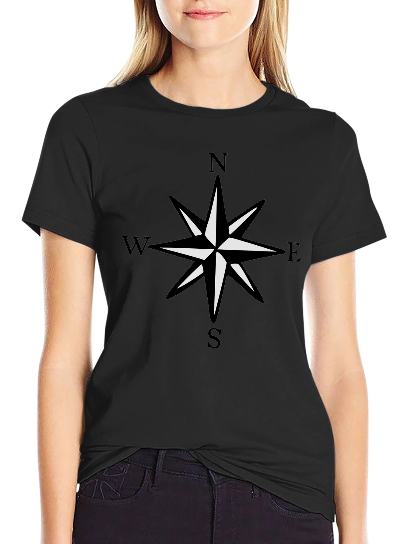 Compass Rose Graphic Black T-Shirt