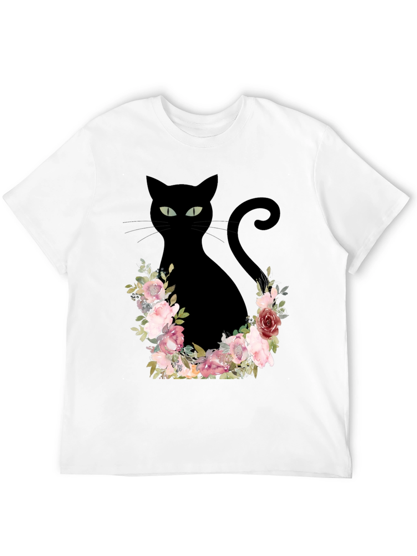 Floral Cat Graphic Tee - Black T-Shirt