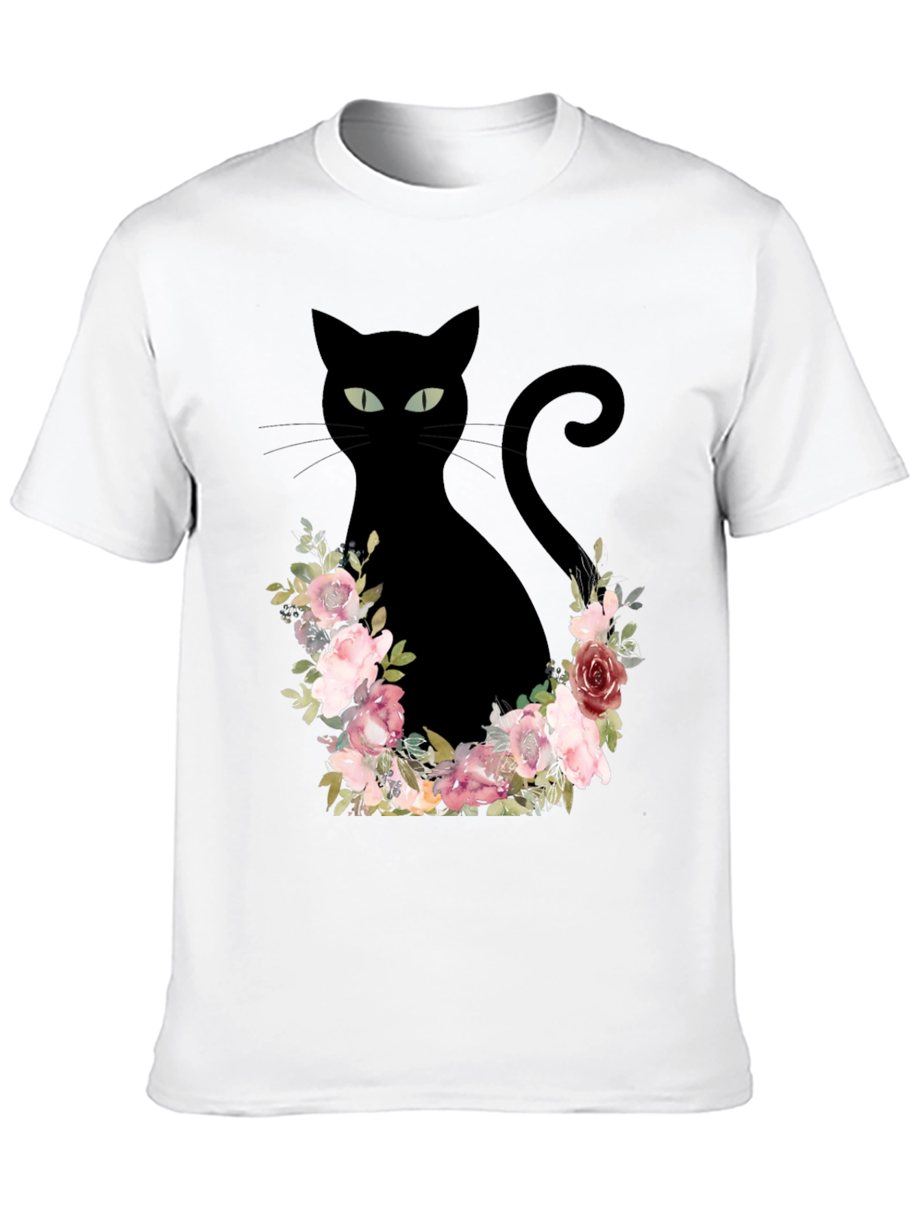 Floral Cat Graphic Tee - Black T-Shirt