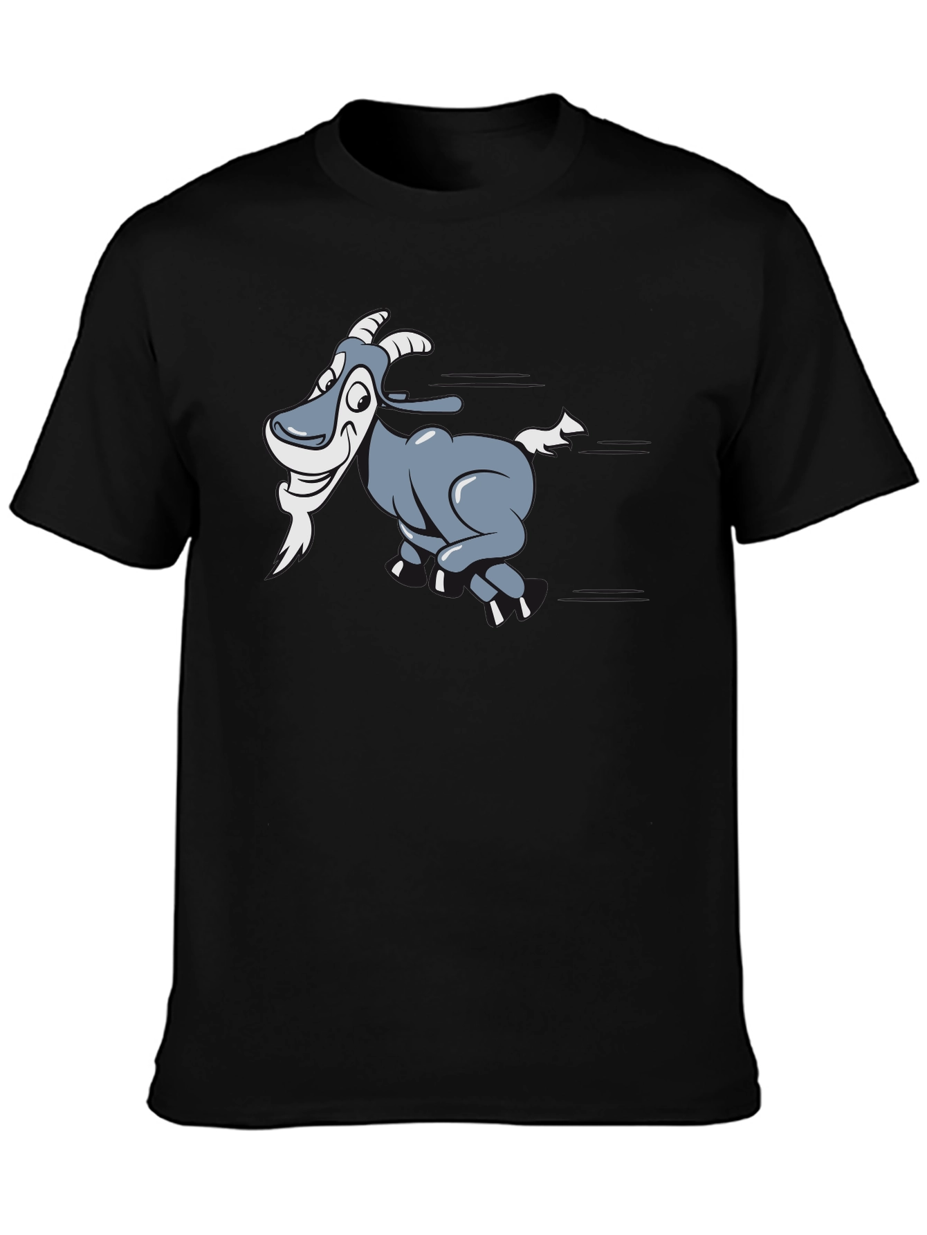 Cartoon Goat Graphic T-Shirt - Black Cotton Tee