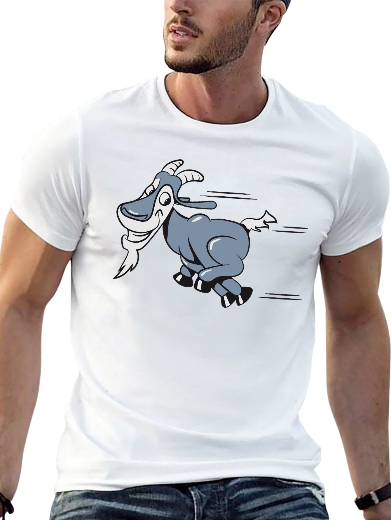Cartoon Goat Graphic T-Shirt - Black Cotton Tee