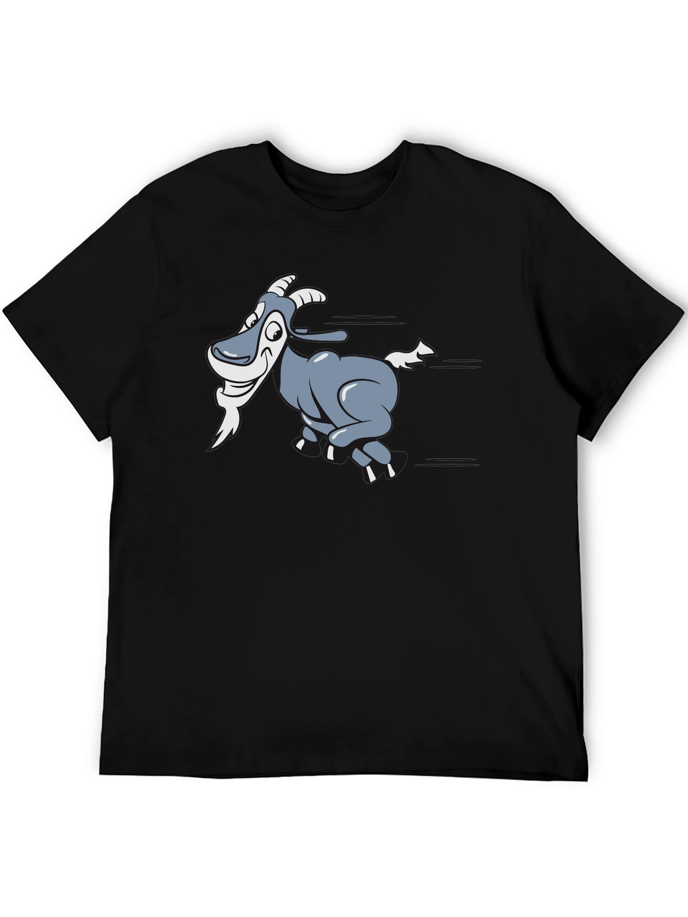 Cartoon Goat Graphic T-Shirt - Black Cotton Tee