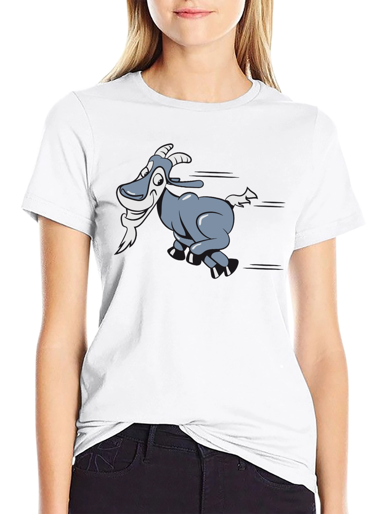 Cartoon Goat Graphic T-Shirt - Black Cotton Tee