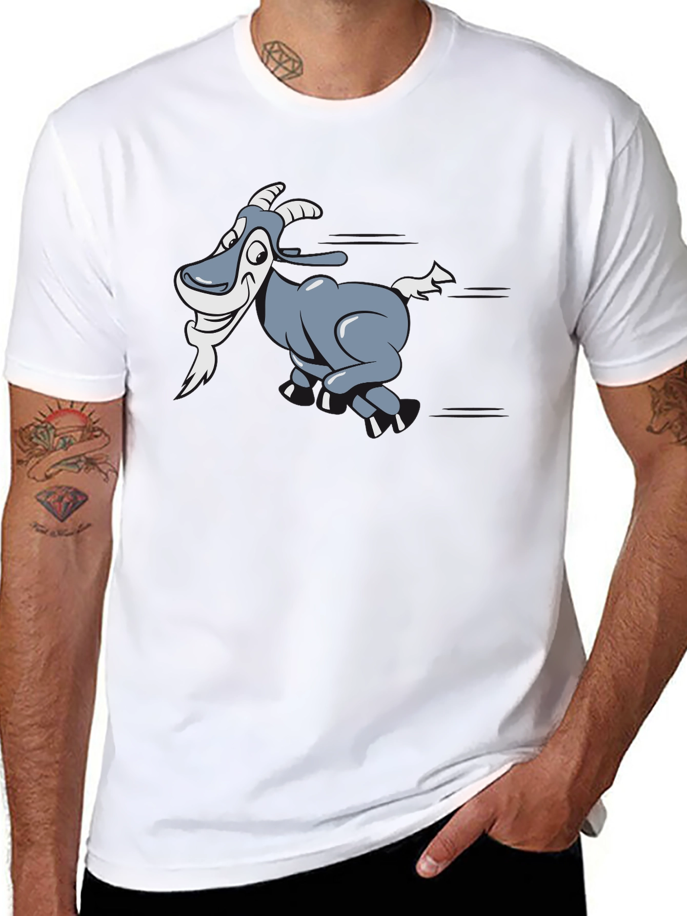 Cartoon Goat Graphic T-Shirt - Black Cotton Tee