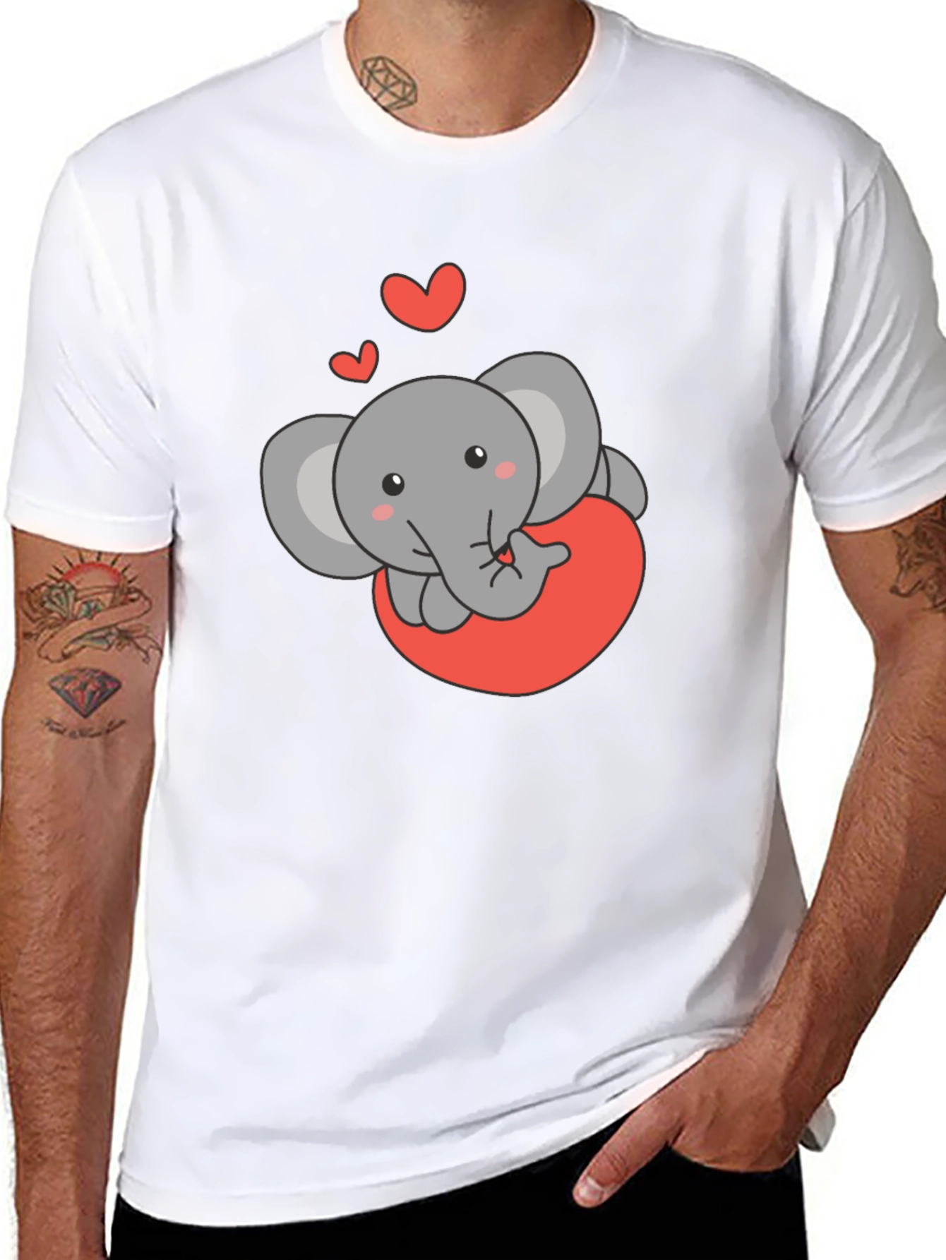 Cute Elephant Love Heart Black T-Shirt