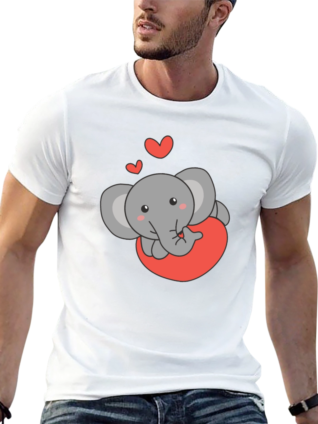 Cute Elephant Love Heart Black T-Shirt