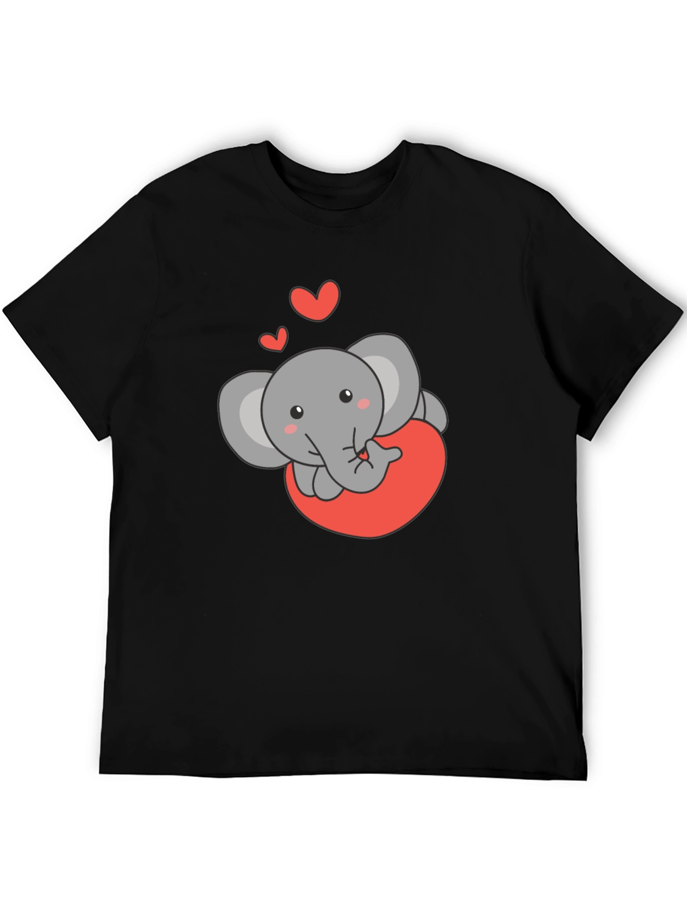 Cute Elephant Love Heart Black T-Shirt