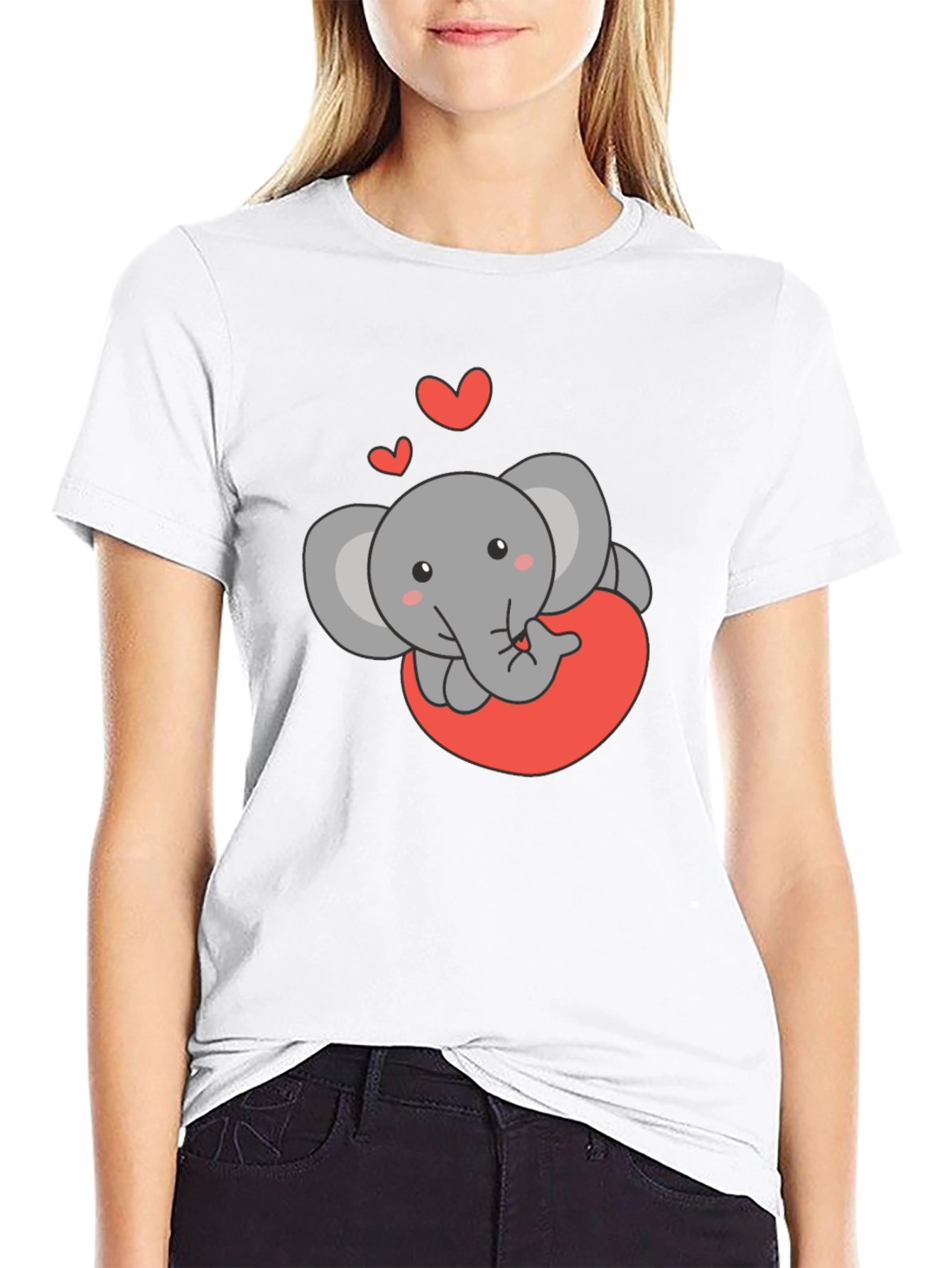 Cute Elephant Love Heart Black T-Shirt