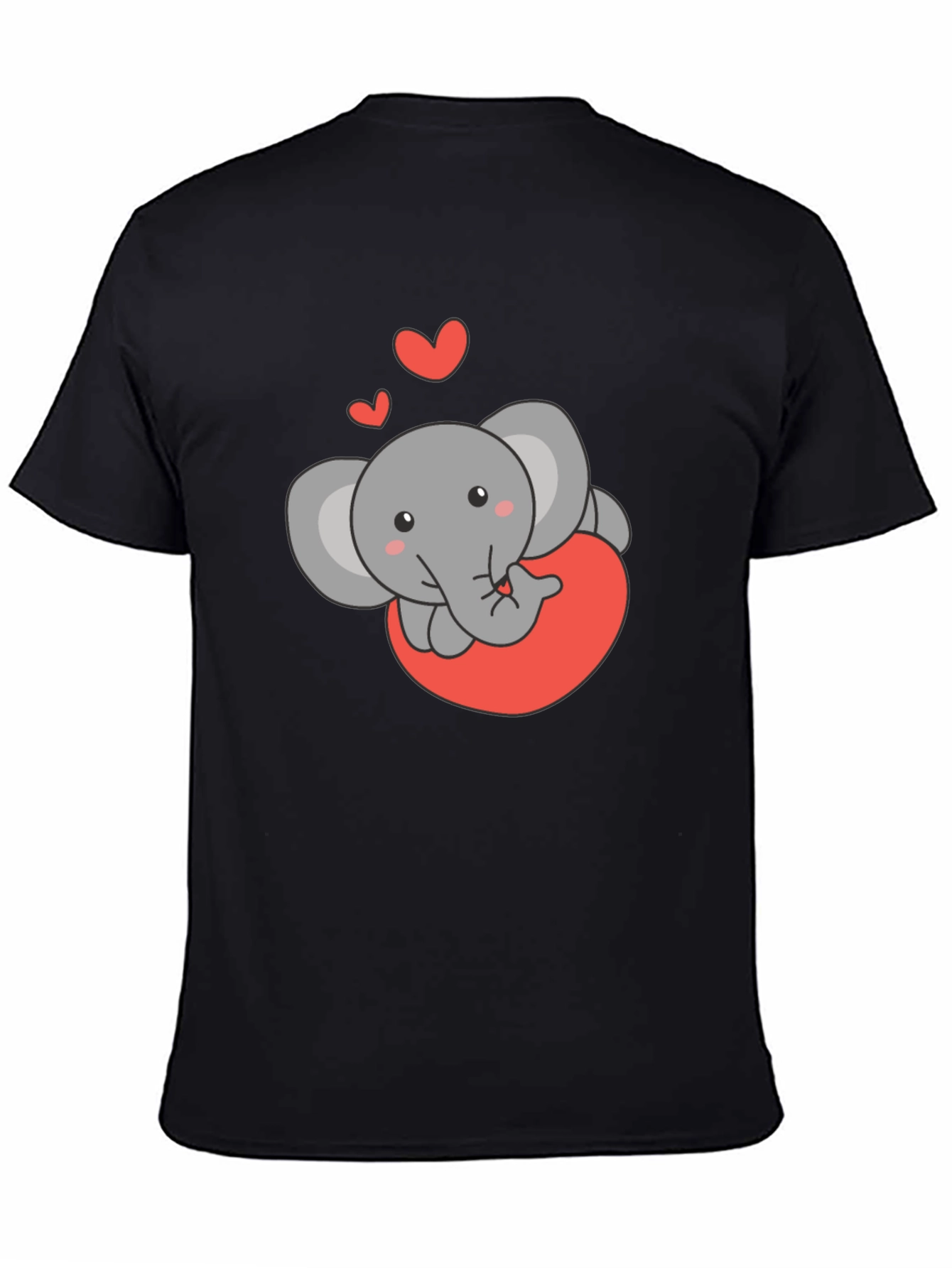 Cute Elephant Love Heart Black T-Shirt