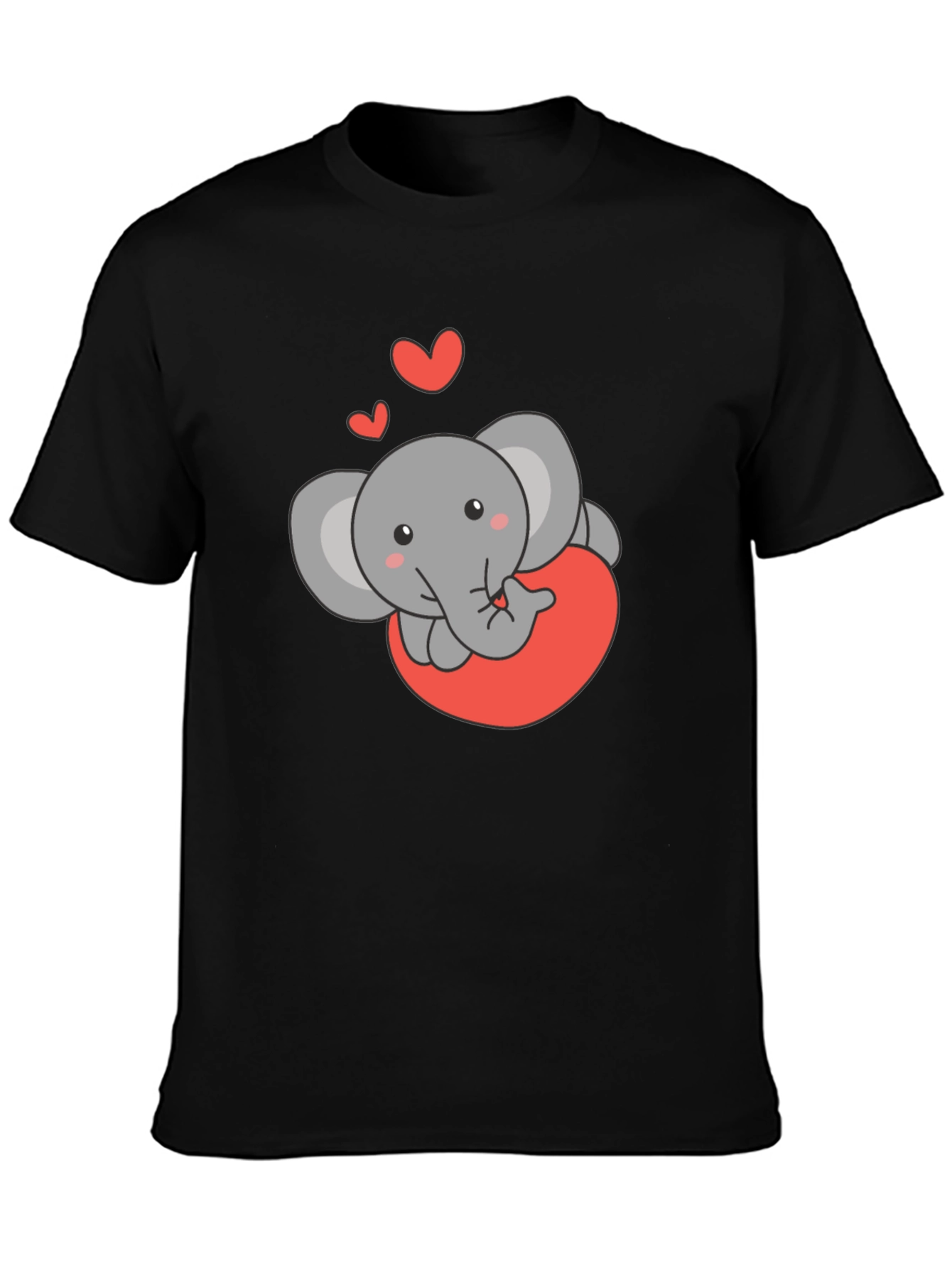 Cute Elephant Love Heart Black T-Shirt