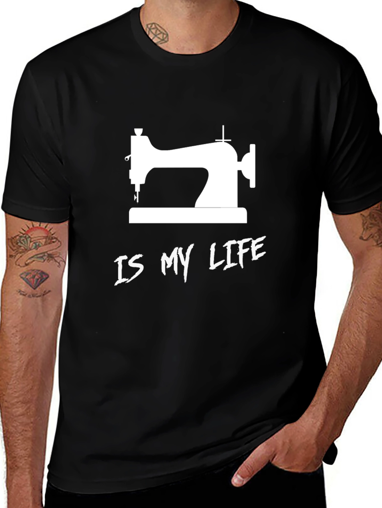 Sewing Machine Life Graphic Tee - Black Cotton T-Shirt