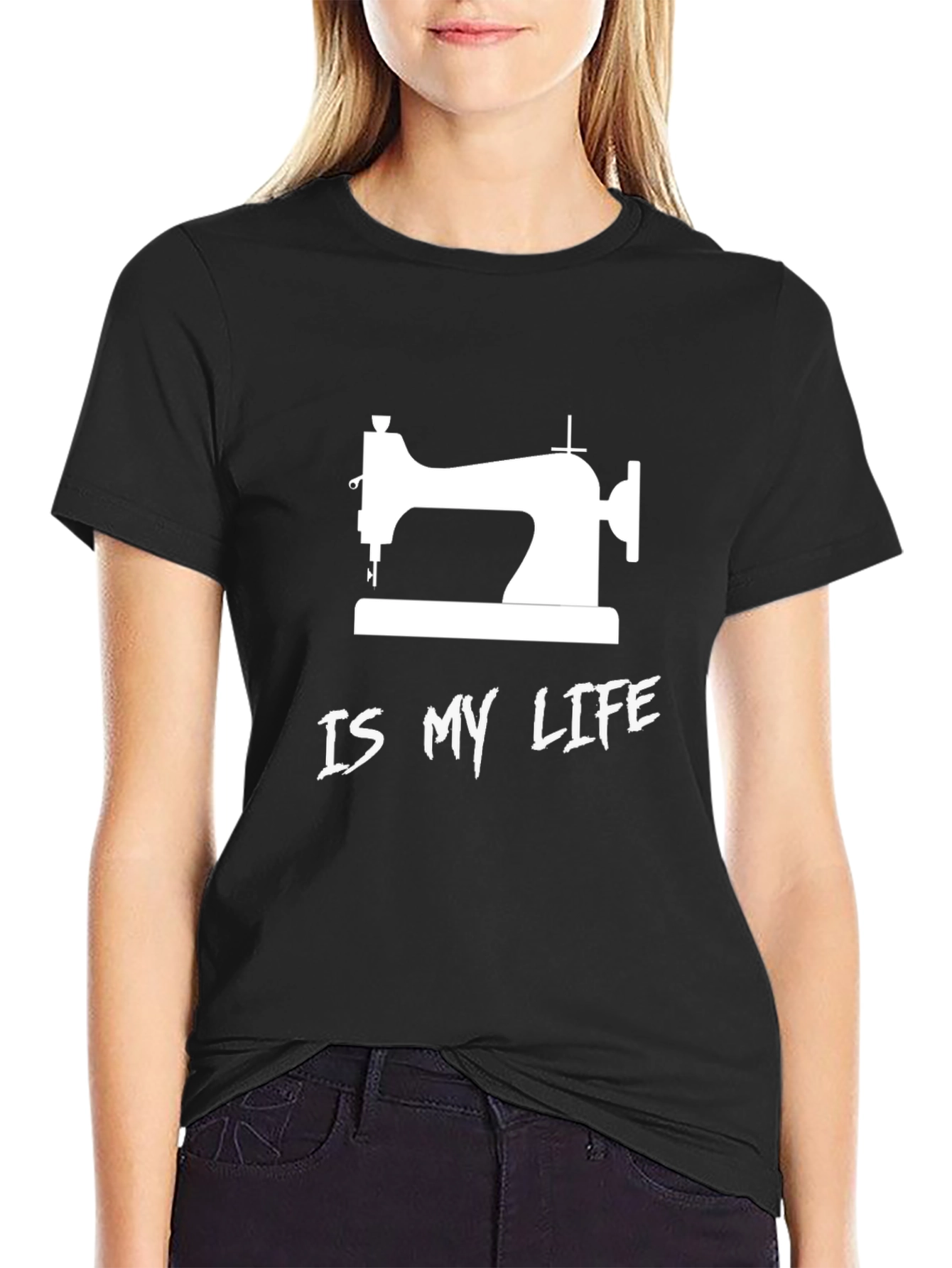 Sewing Machine Life Graphic Tee - Black Cotton T-Shirt