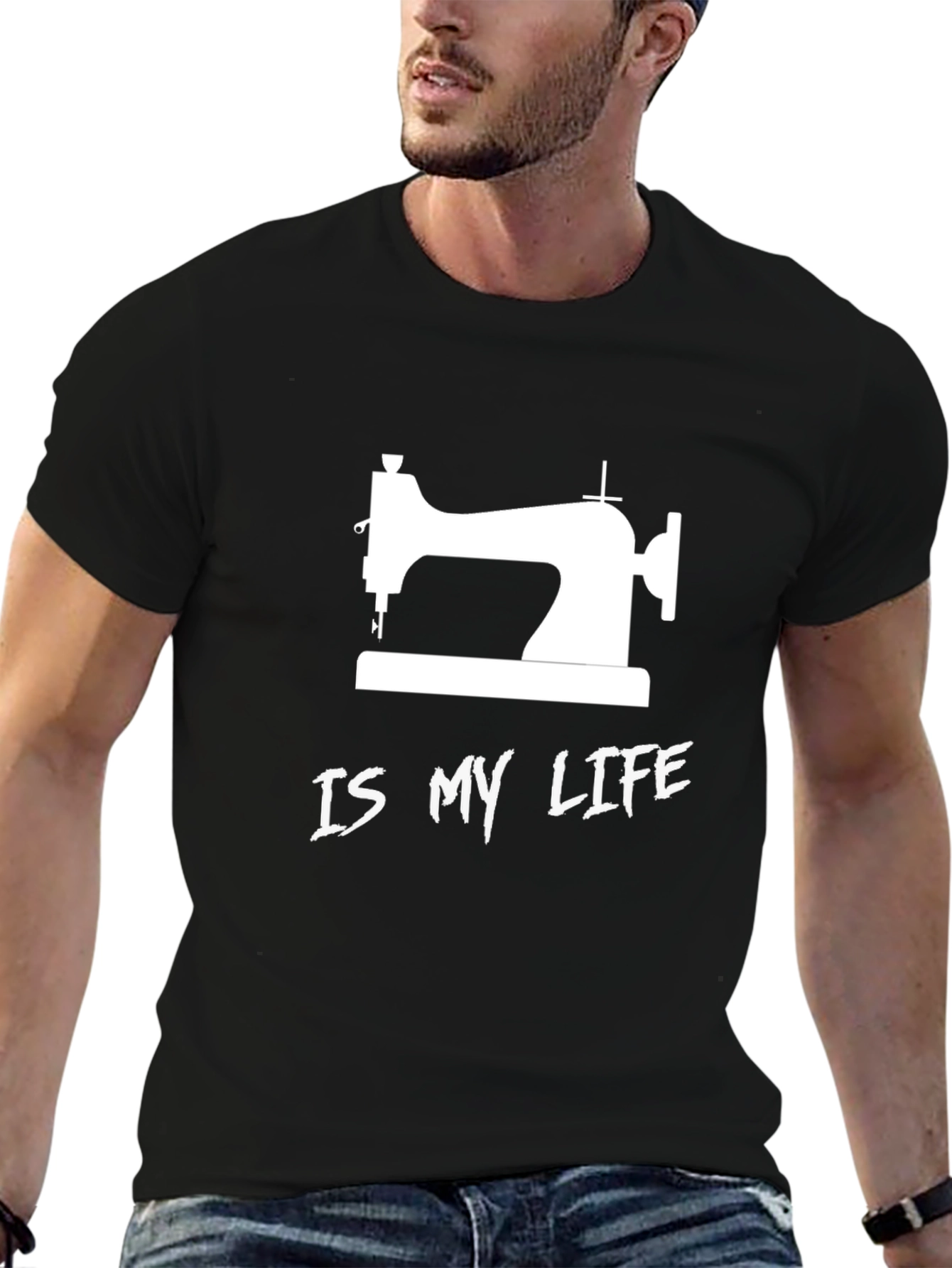 Sewing Machine Life Graphic Tee - Black Cotton T-Shirt