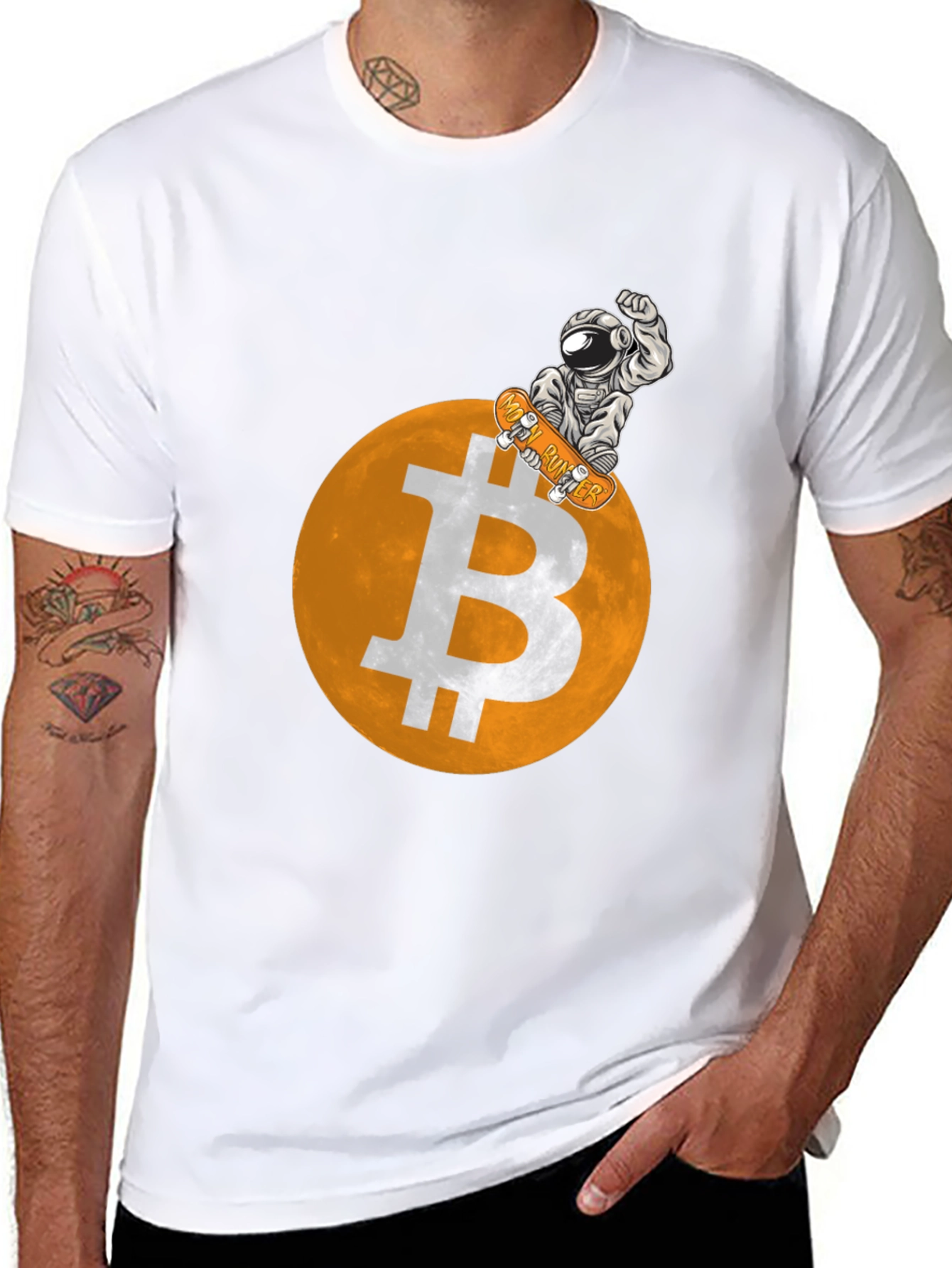 Bitcoin Astronaut Skateboarder Graphic Tee