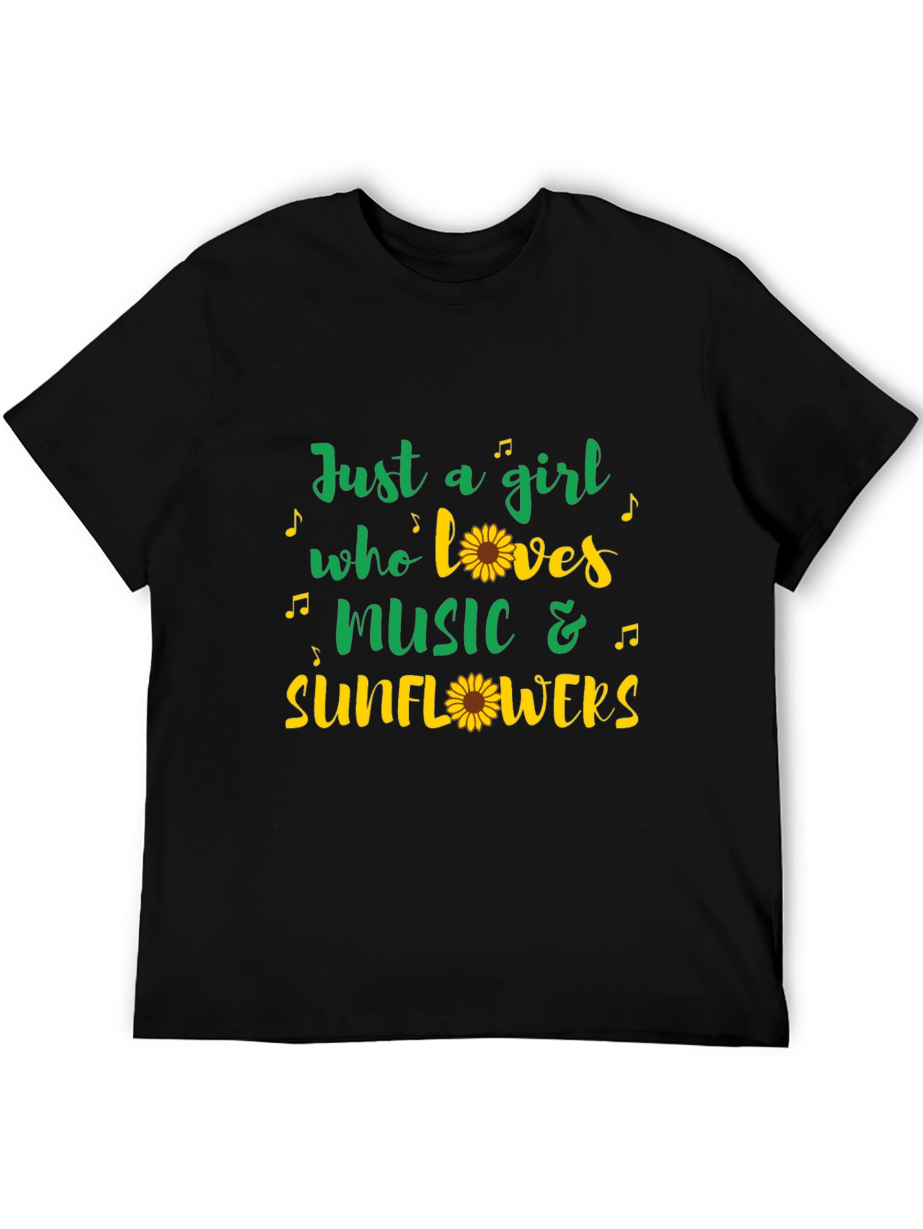 Just a Girl Who Loves Music & Sunflowers T-Shirt