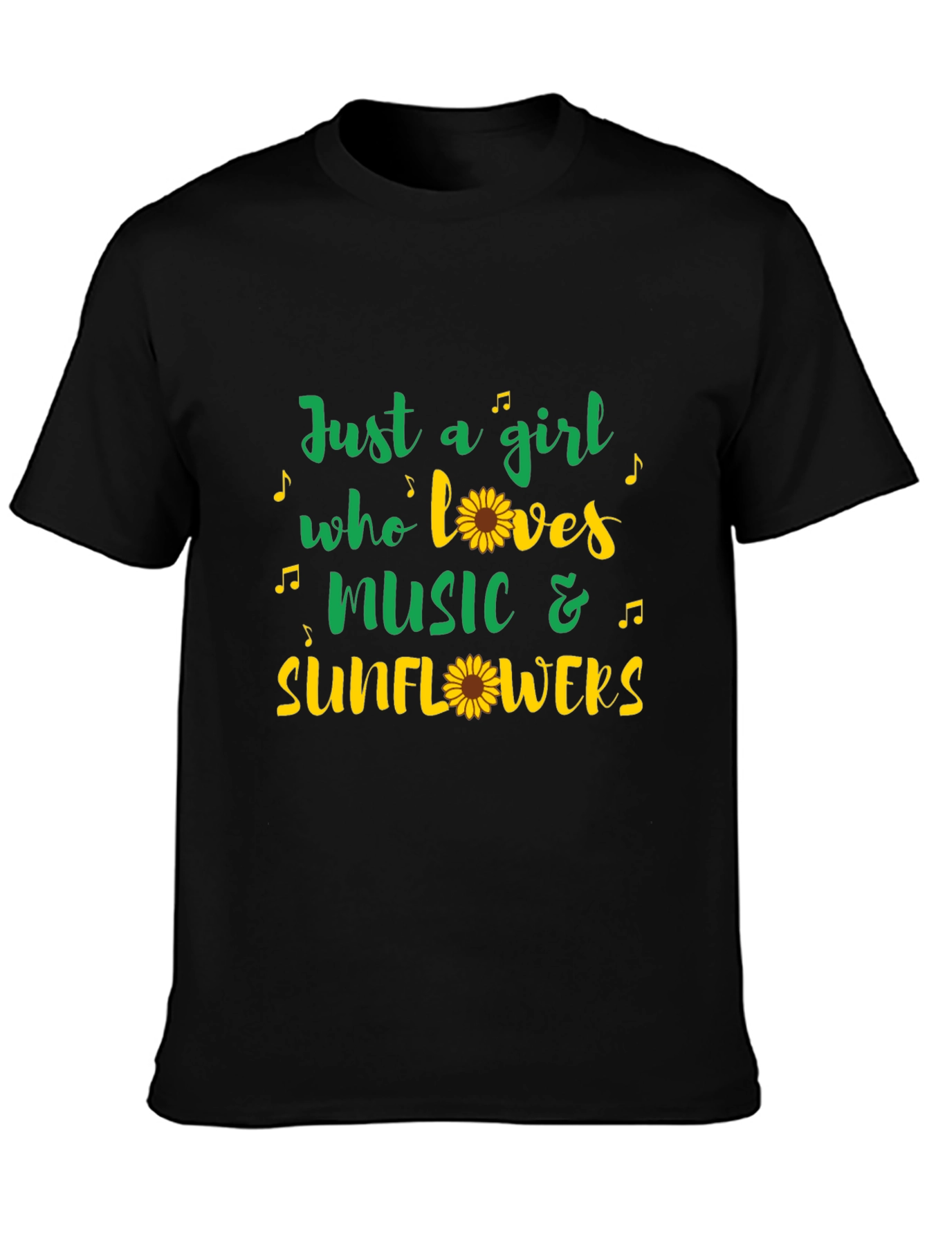 Just a Girl Who Loves Music & Sunflowers T-Shirt