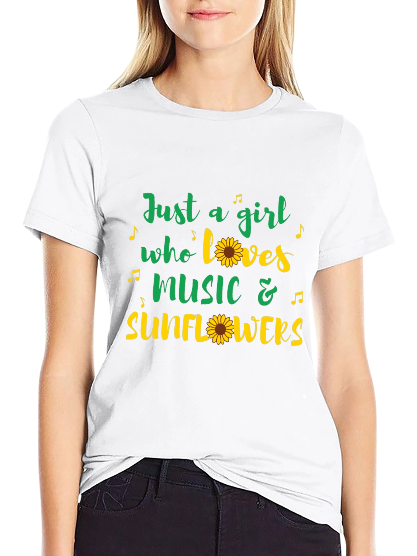 Just a Girl Who Loves Music & Sunflowers T-Shirt