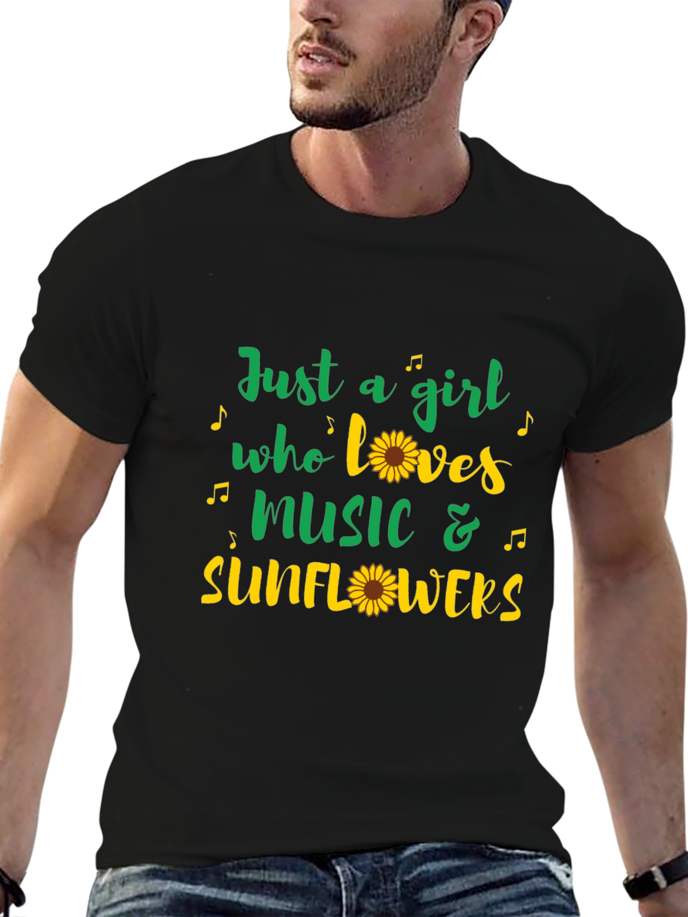 Just a Girl Who Loves Music & Sunflowers T-Shirt