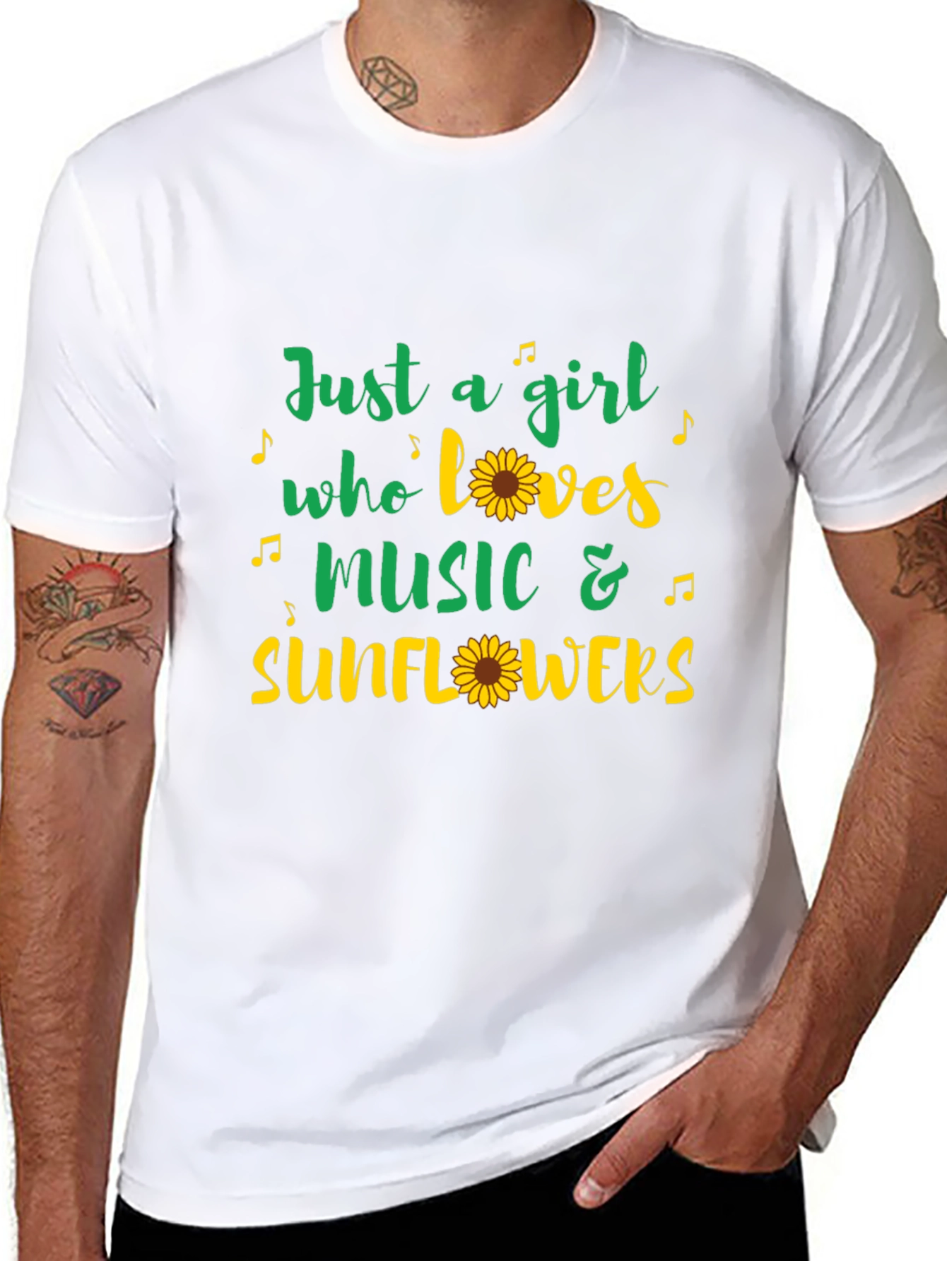 Just a Girl Who Loves Music & Sunflowers T-Shirt