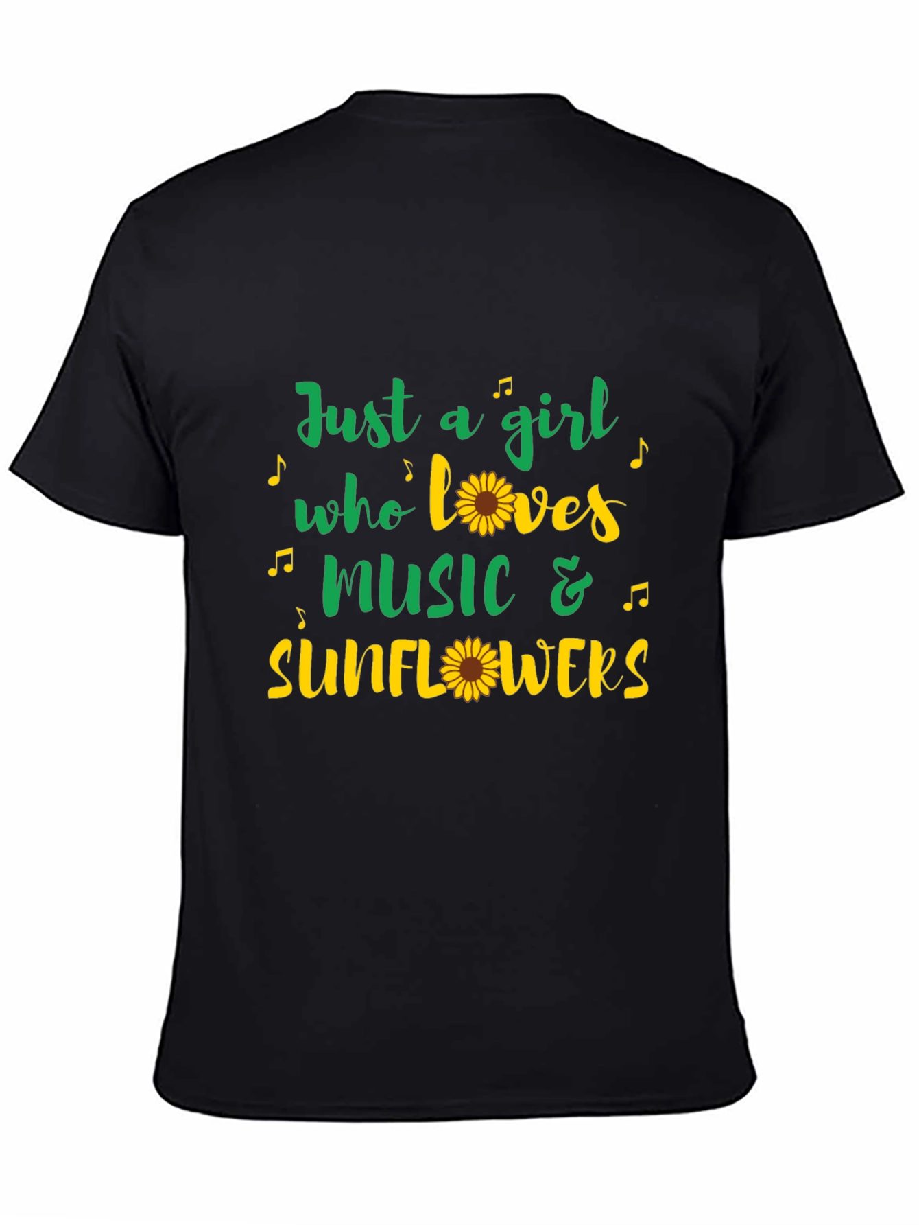 Just a Girl Who Loves Music & Sunflowers T-Shirt
