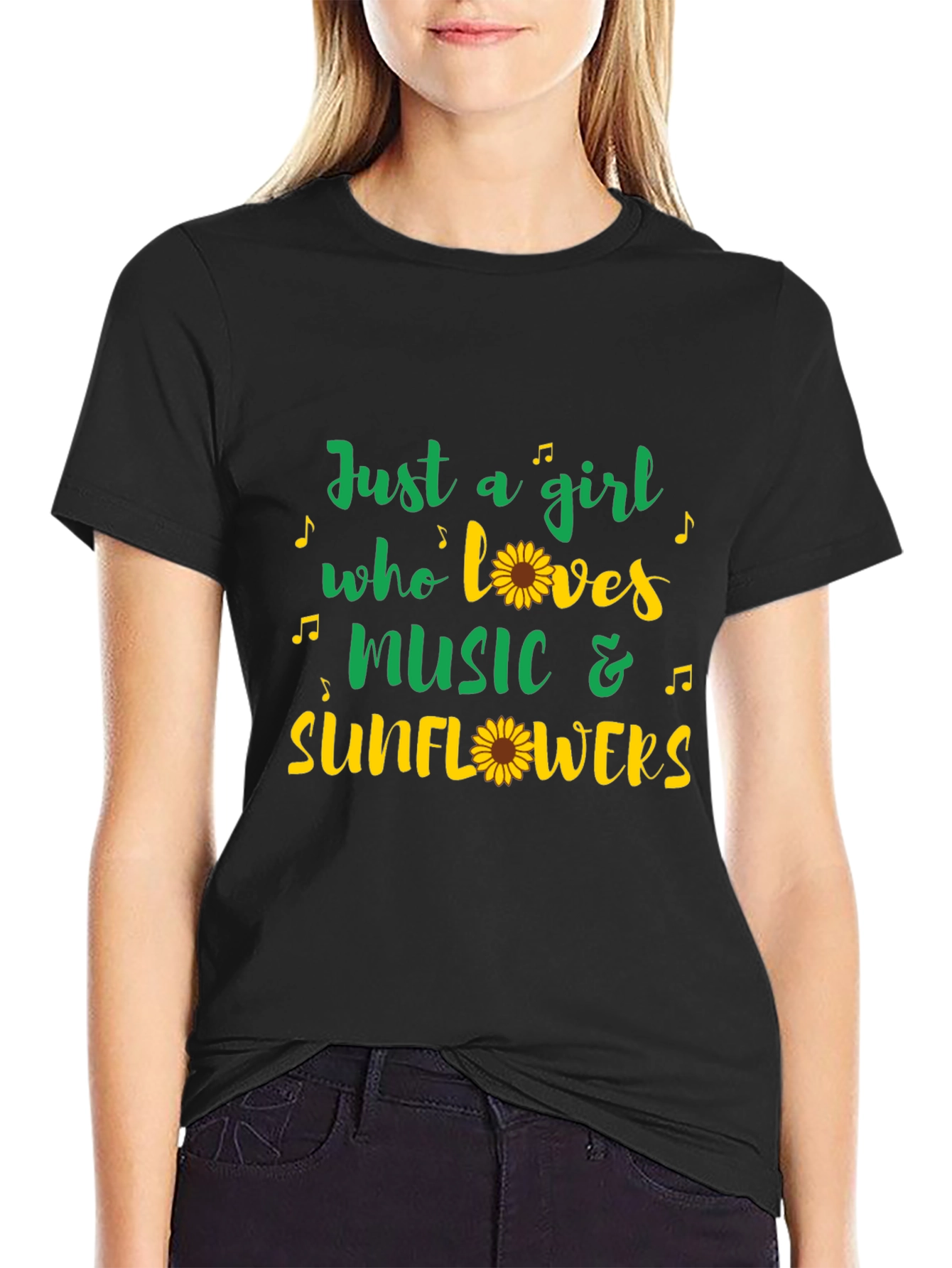 Just a Girl Who Loves Music & Sunflowers T-Shirt