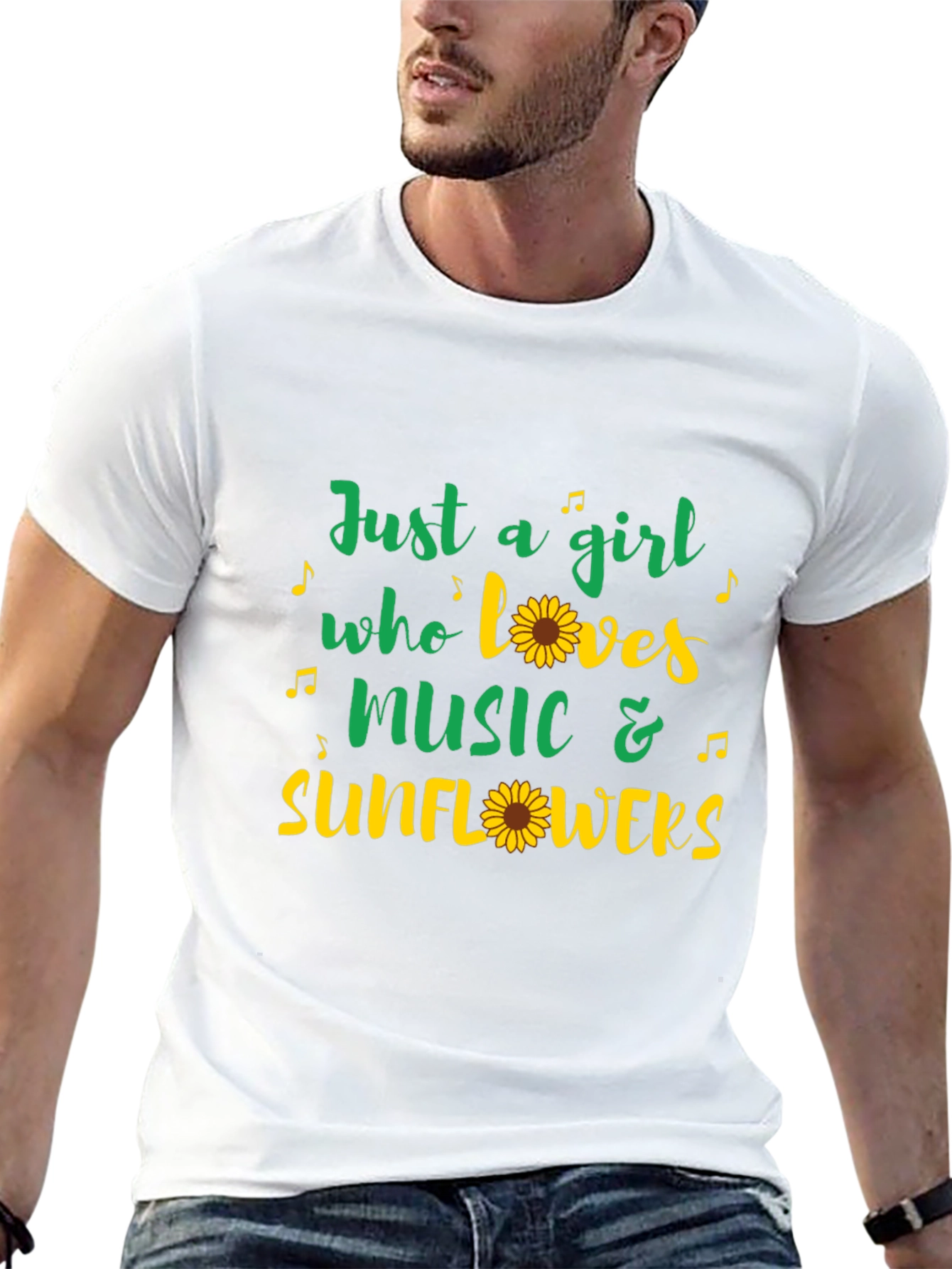 Just a Girl Who Loves Music & Sunflowers T-Shirt