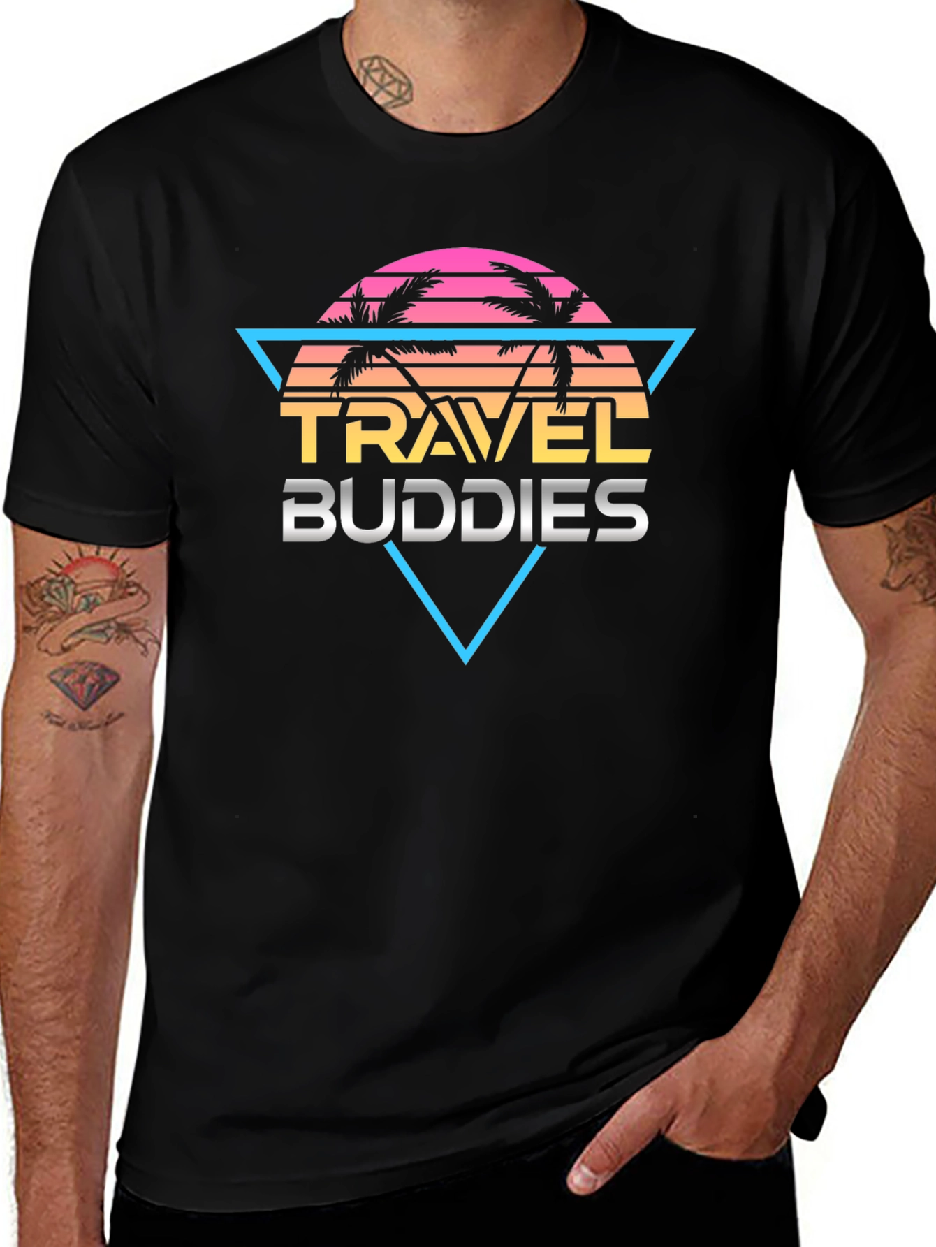 Travel Buddies Retro Graphic Tee - Black