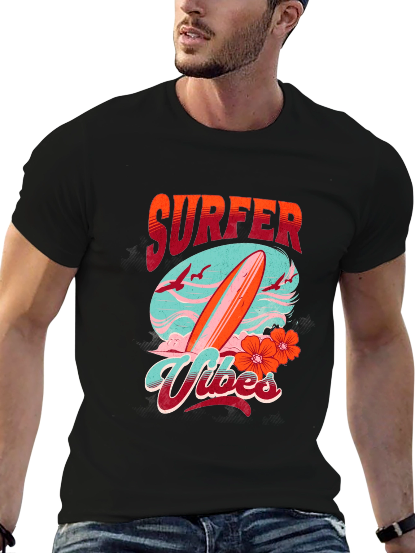 Surfer Vibes Graphic Tee - Black