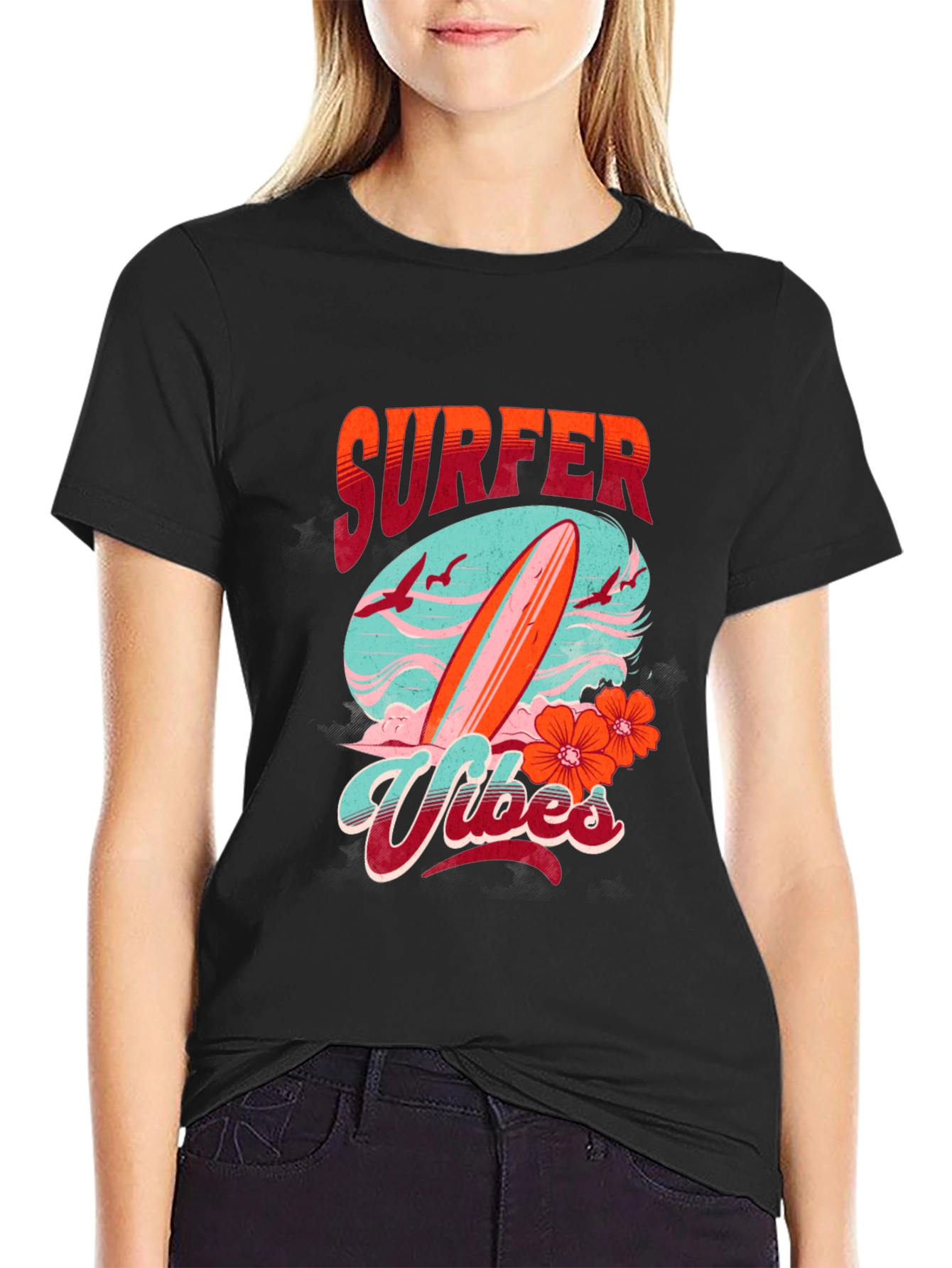 Surfer Vibes Graphic Tee - Black