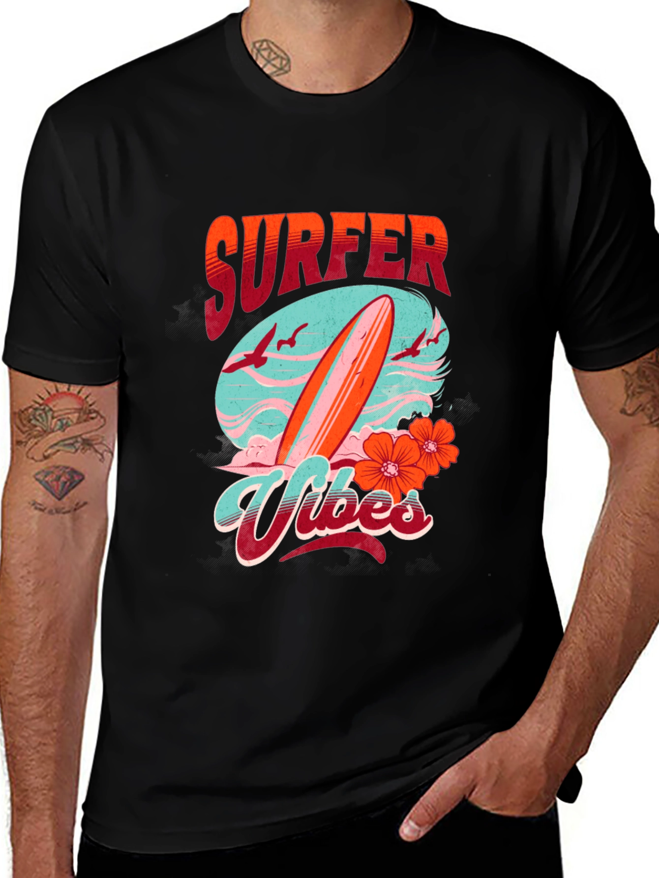 Surfer Vibes Graphic Tee - Black