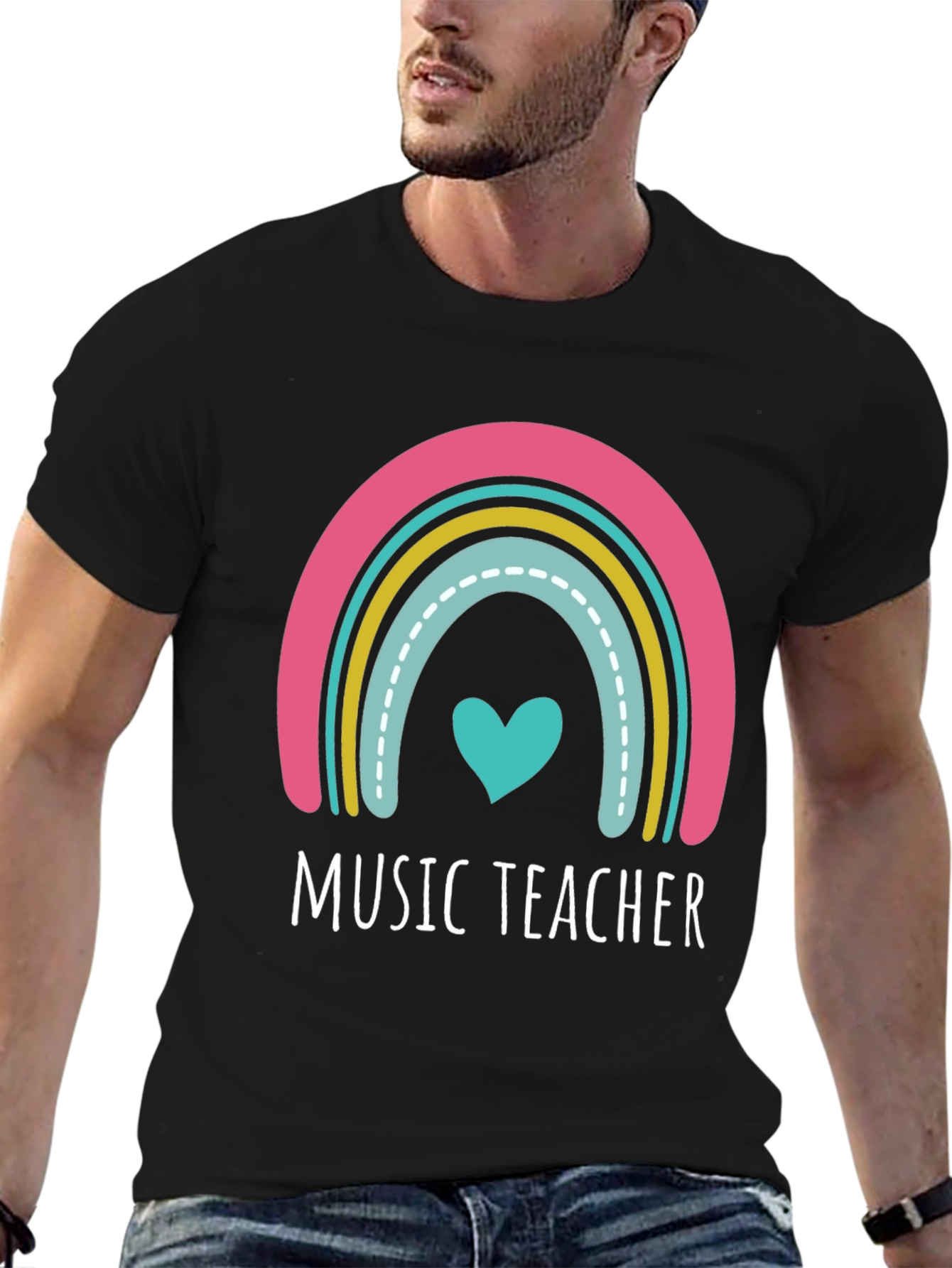 Music Teacher Rainbow Heart Graphic Tee