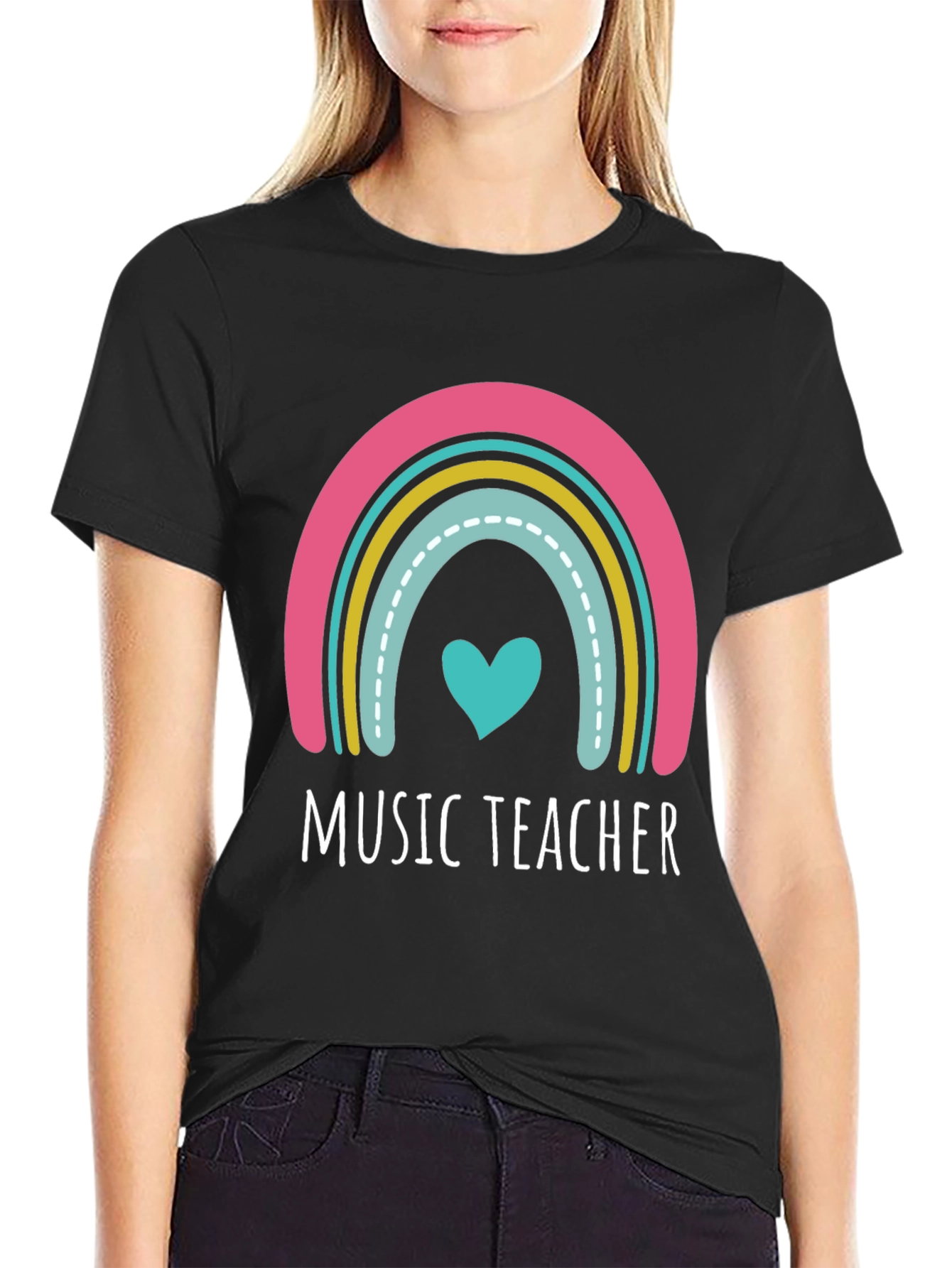 Music Teacher Rainbow Heart Graphic Tee