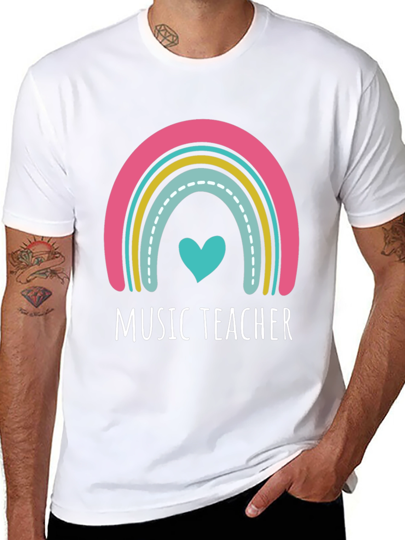 Music Teacher Rainbow Heart Graphic Tee