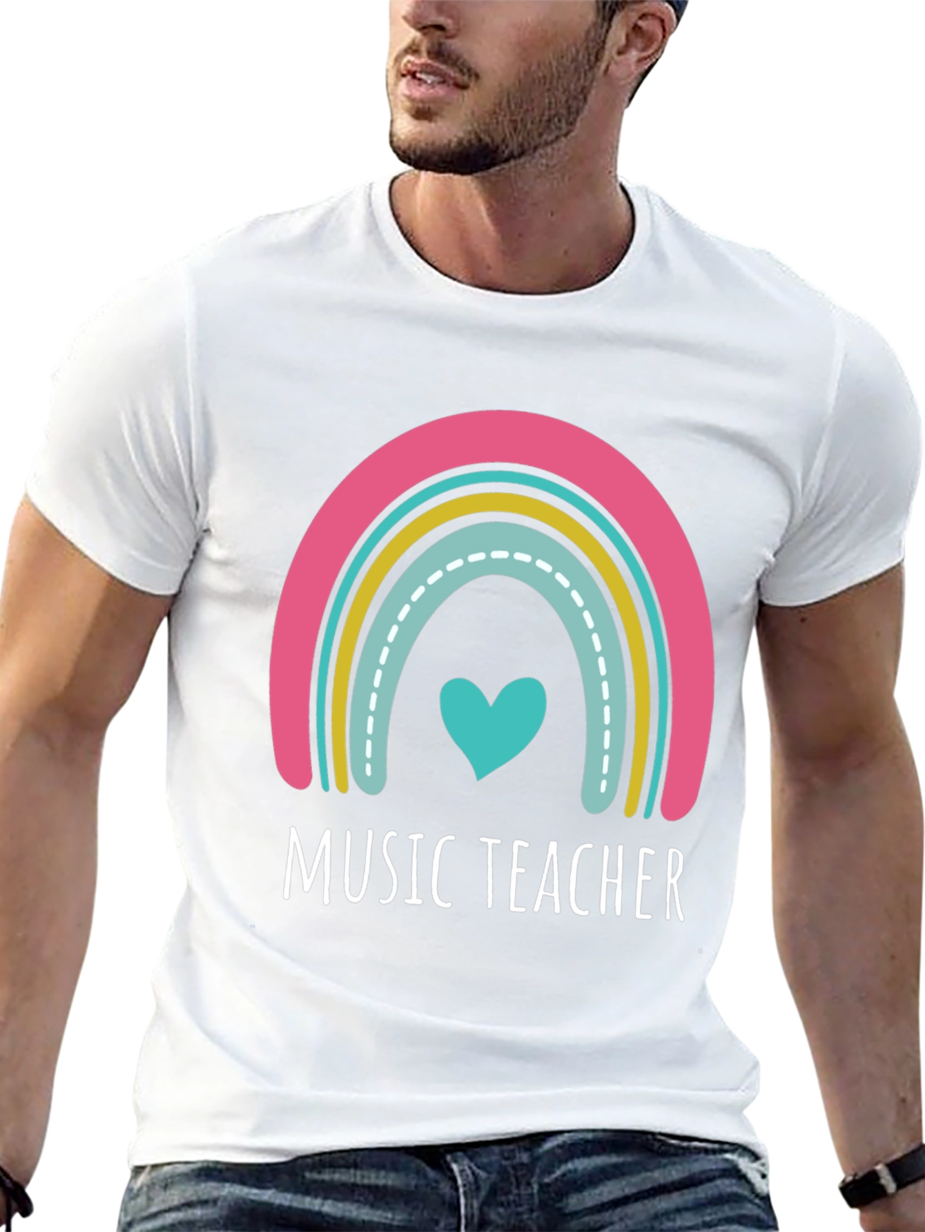 Music Teacher Rainbow Heart Graphic Tee