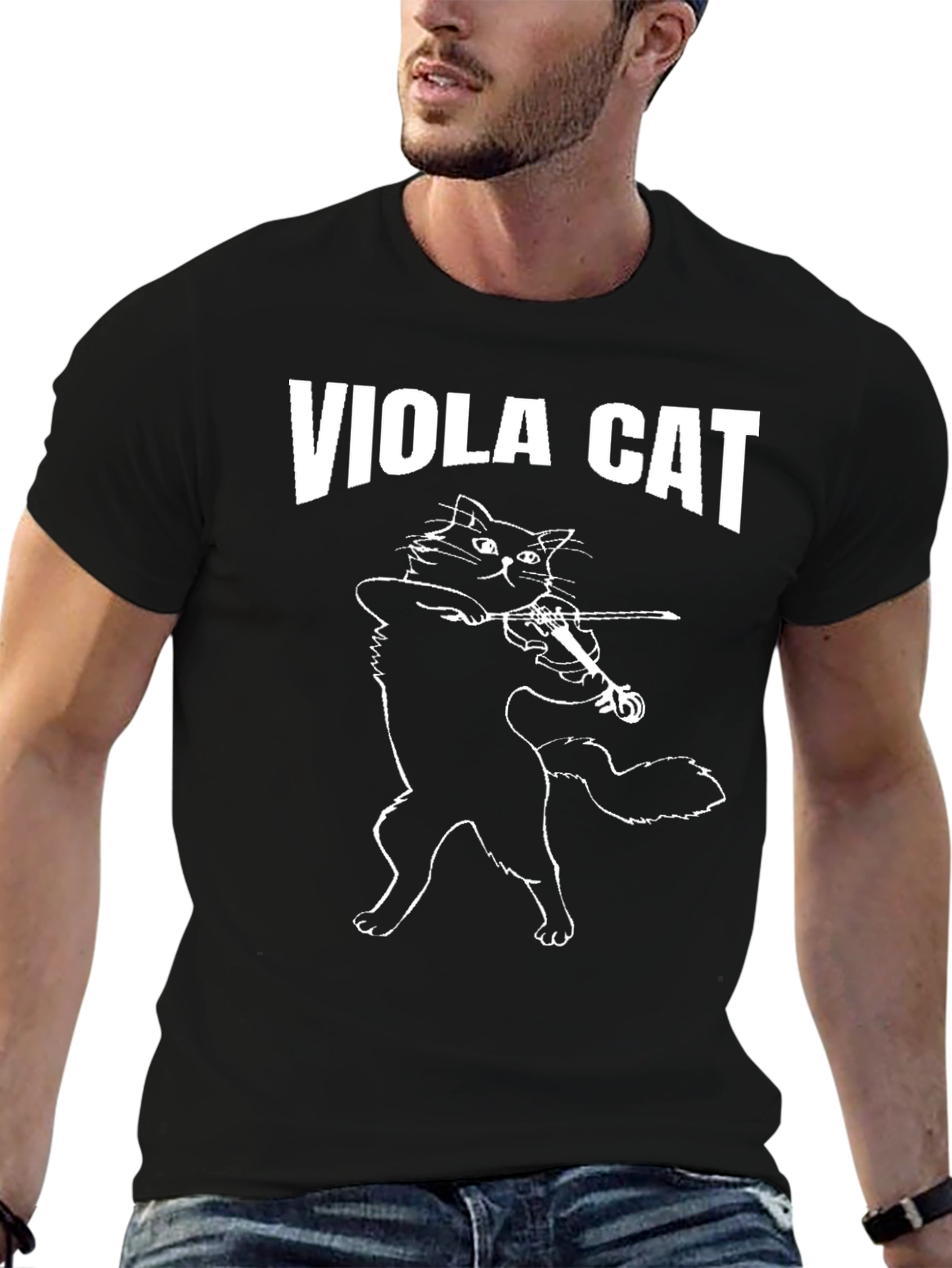 Viola Cat Graphic T-Shirt - Black Crew Neck